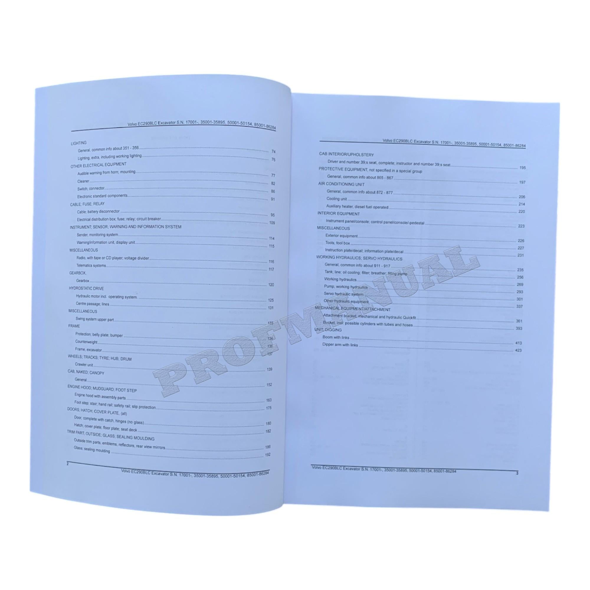 VOLVO EC290B LC EXCAVATOR Parts Catalog Hard Copy Manual *Send ser#