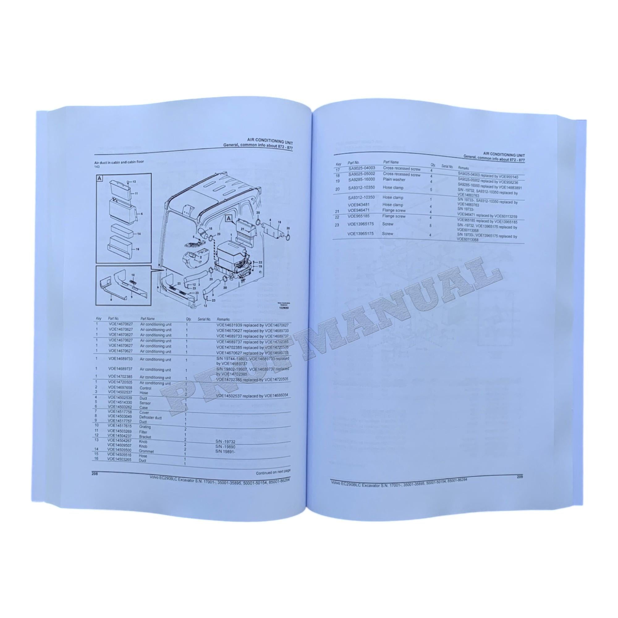 VOLVO EC290B LC EXCAVATOR Parts Catalog Hard Copy Manual *Send ser#