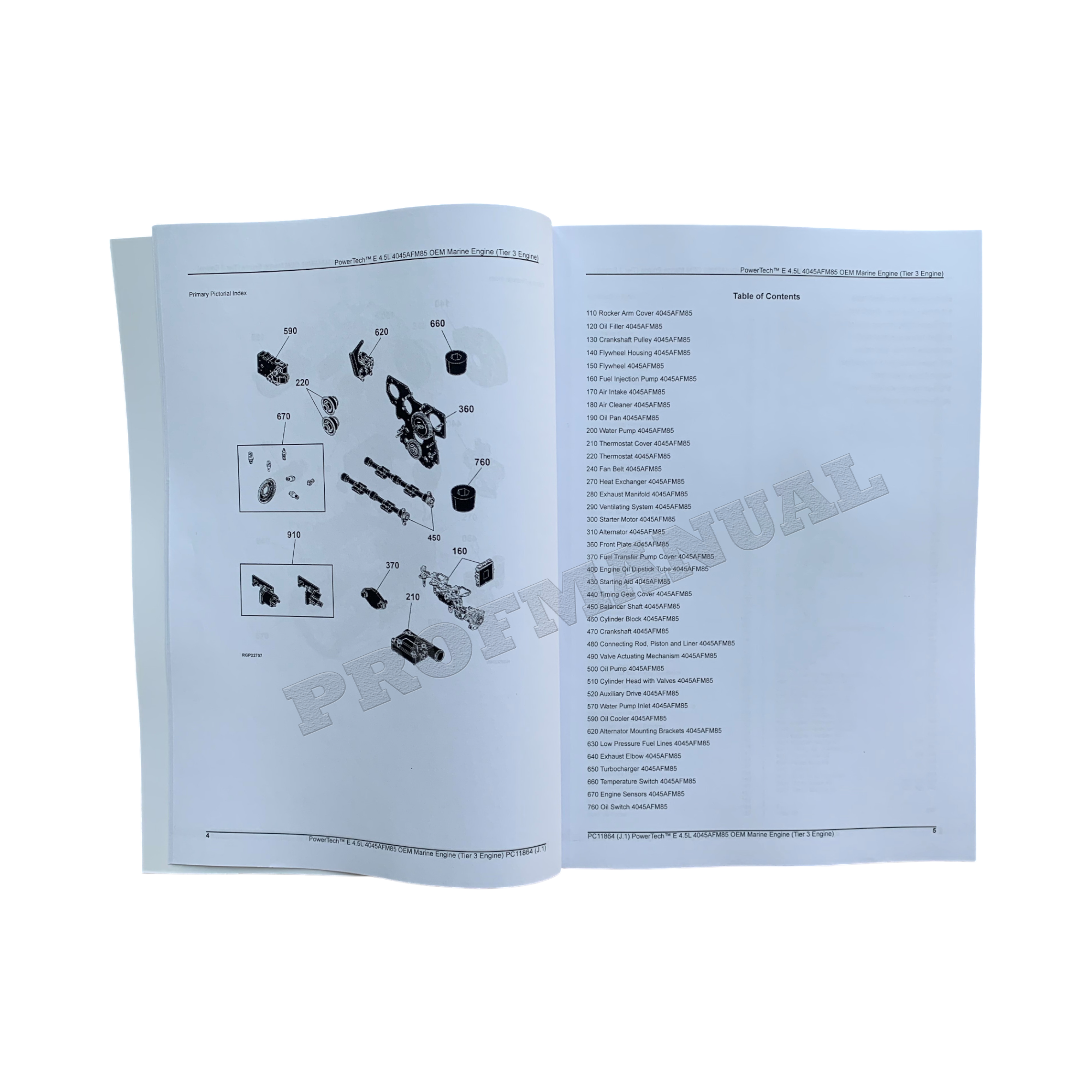 John Deere PowerTech 4.5L 4045AFM85 Marine Engine Parts Catalog Manual
