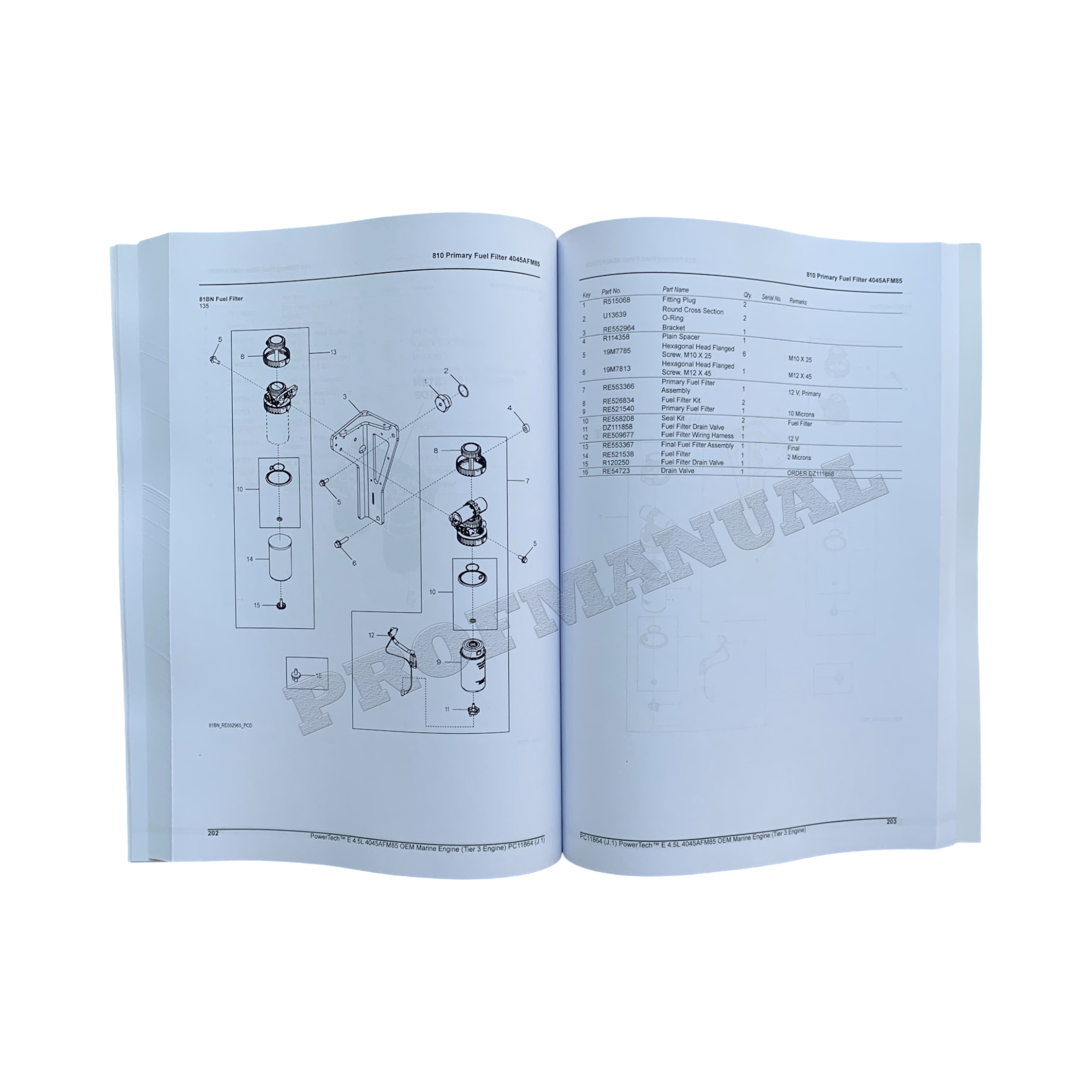 John Deere PowerTech 4.5L 4045AFM85 Marine Engine Parts Catalog Manual