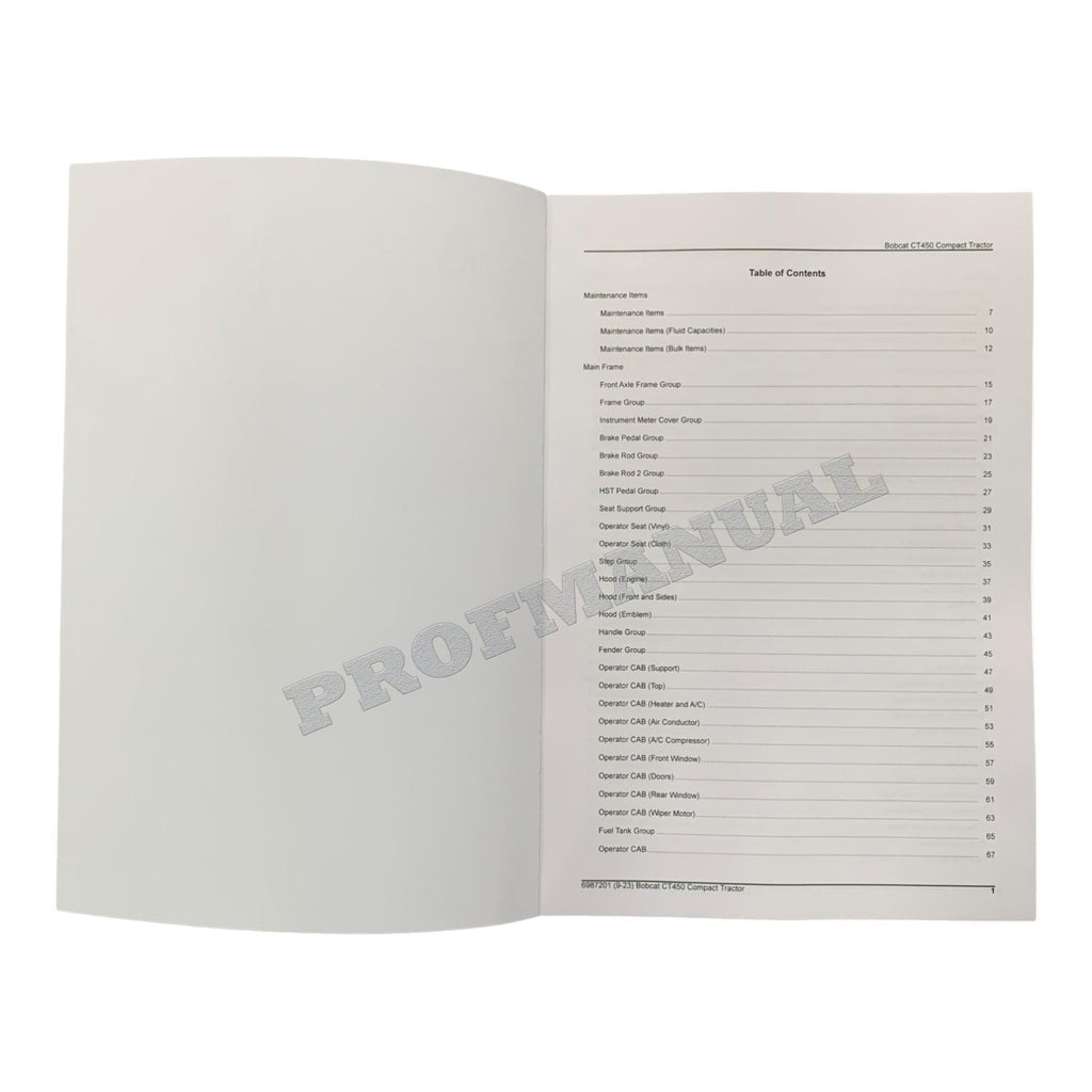 Manual del catálogo de piezas del tractor compacto Bobcat CT450 ABHM11001 - Cabina W