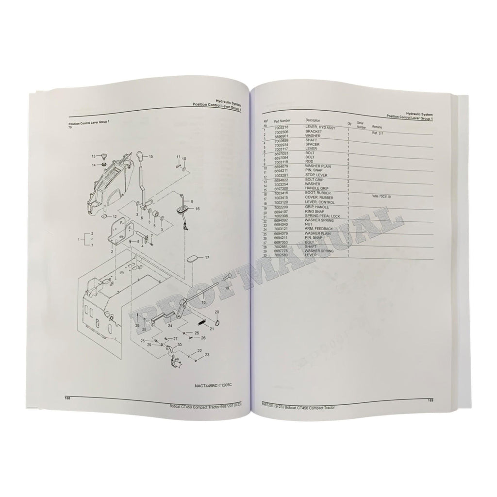 Manual del catálogo de piezas del tractor compacto Bobcat CT450 ABHM11001 - Cabina W