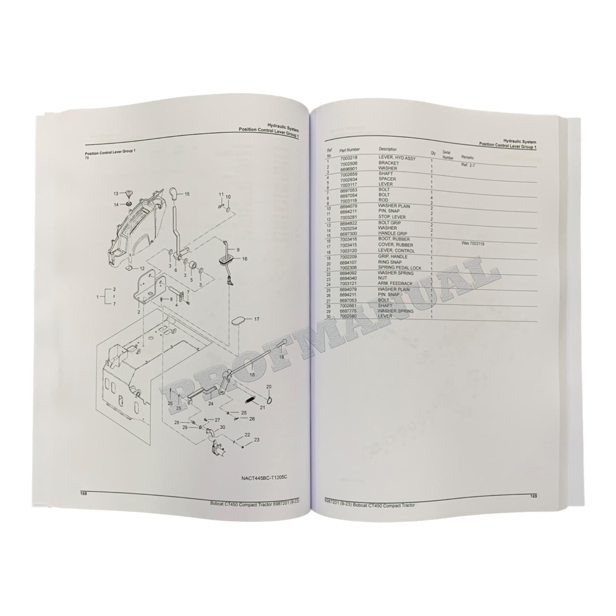Manual del catálogo de piezas del tractor compacto Bobcat CT450 ABHM11001 - Cabina W