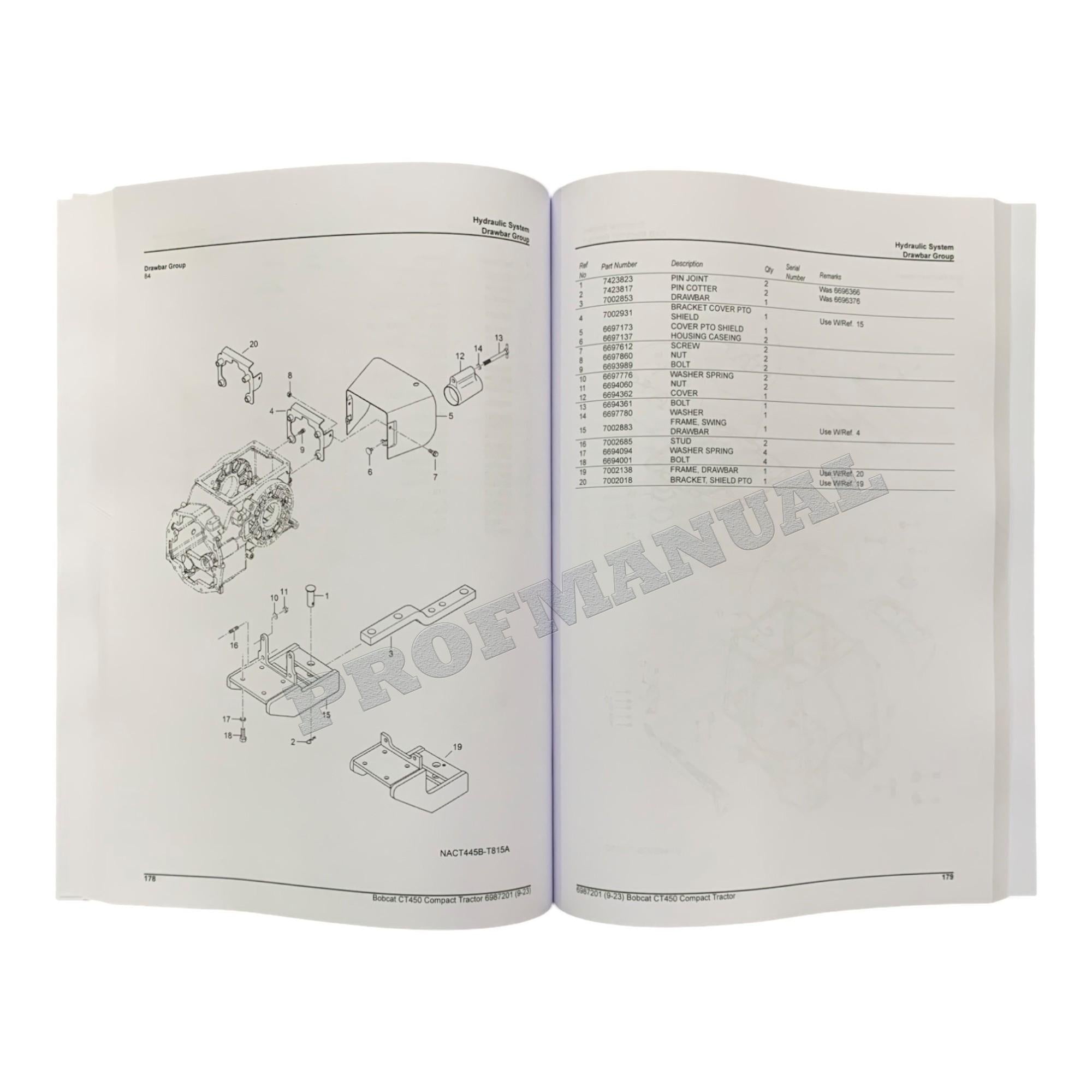 Manual del catálogo de piezas del tractor compacto Bobcat CT450 ABHM11001 - Cabina W