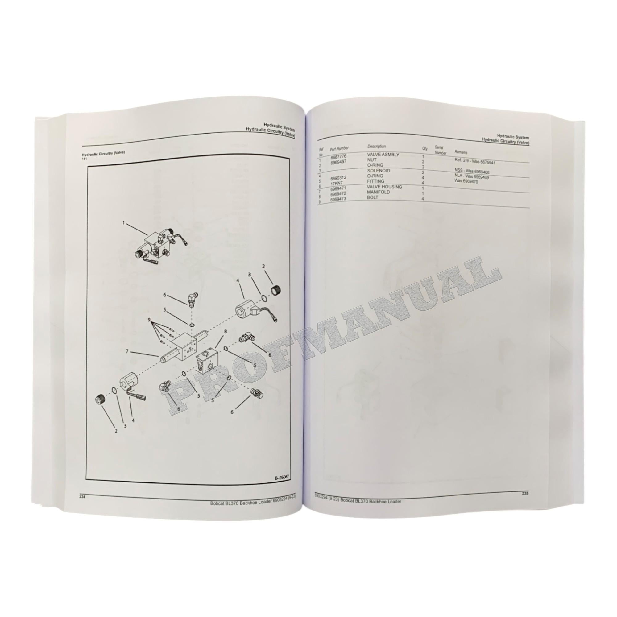 Manual del catálogo de piezas de la retroexcavadora Bobcat BL370 572711001- 573211001-