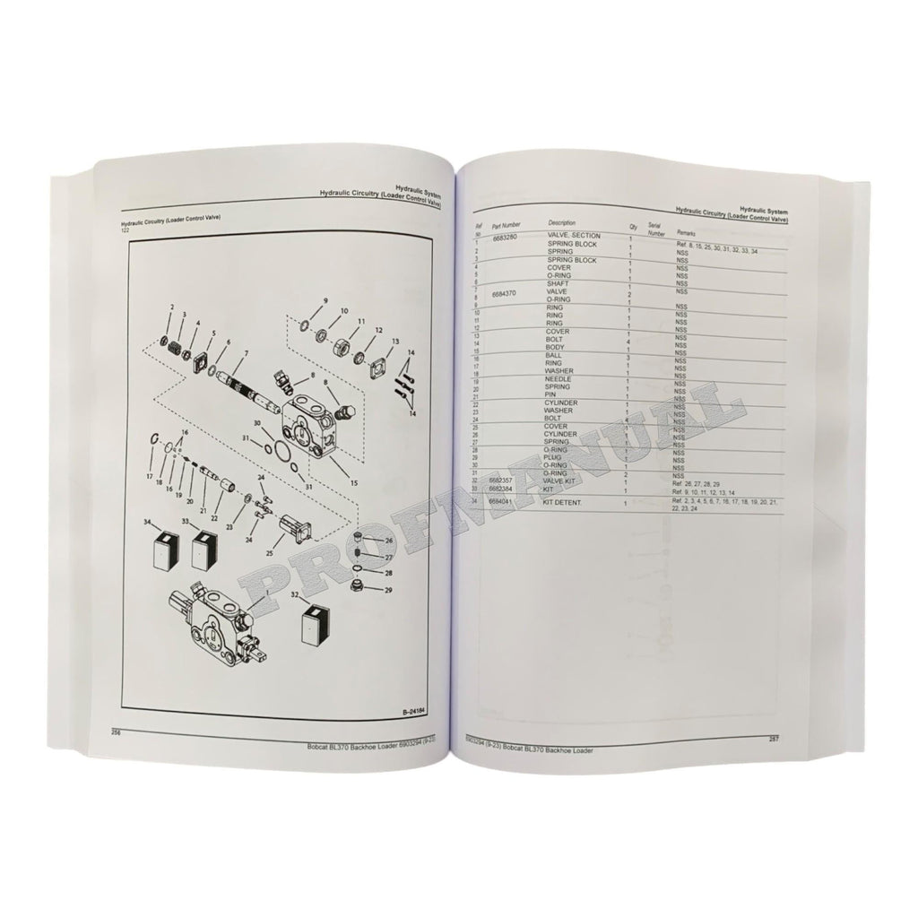 Manual del catálogo de piezas de la retroexcavadora Bobcat BL370 572711001- 573211001-