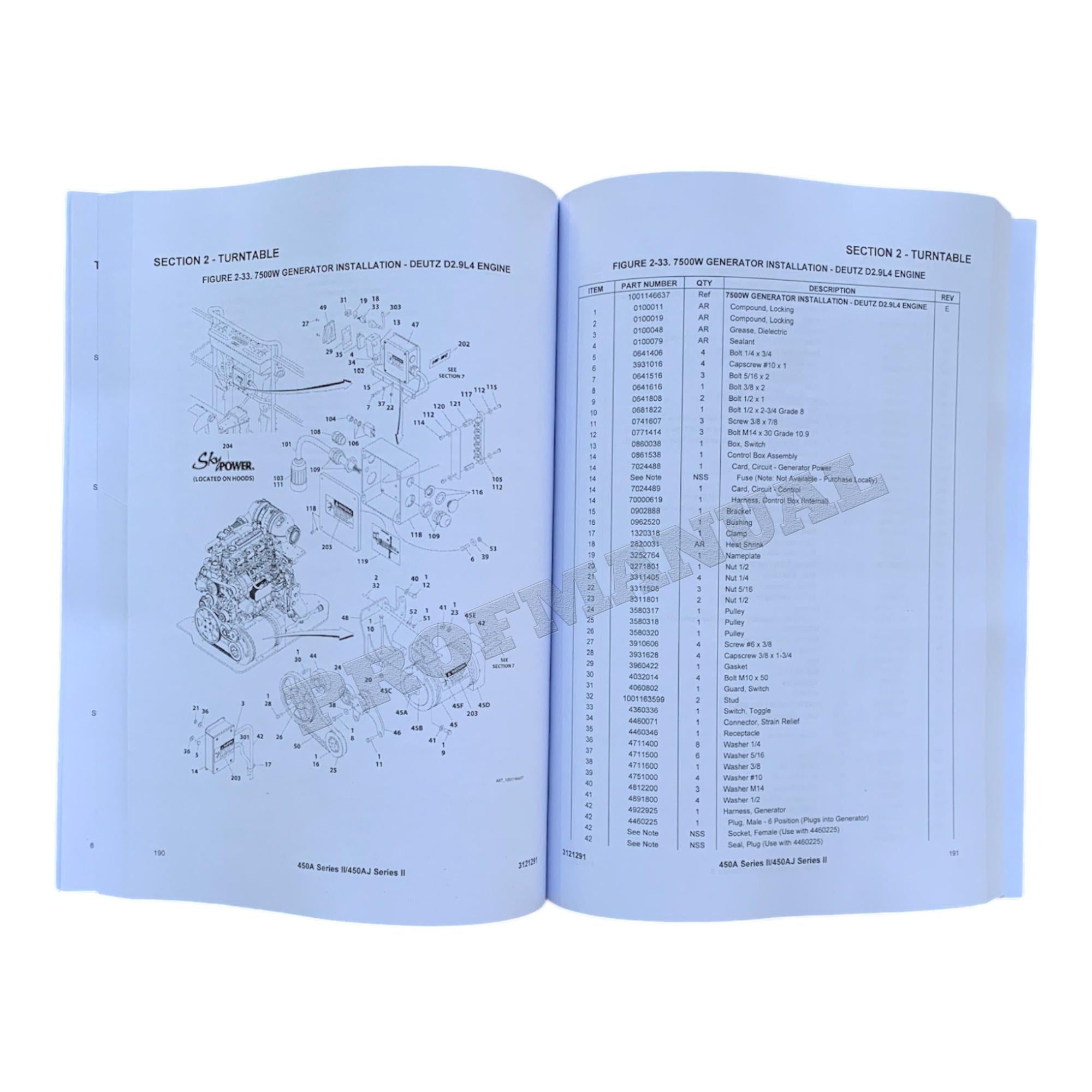 JLG 450A 450AJ Series II Boom Lift Parts Catalog Manual
