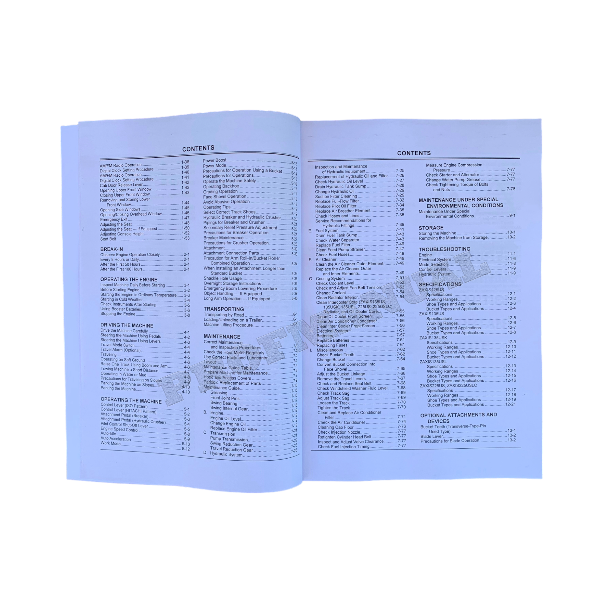 HITACHI ZAXIS ZX 125US 135US 135USK 135USL 225US EXCAVATOR OPERATORS MANUAL