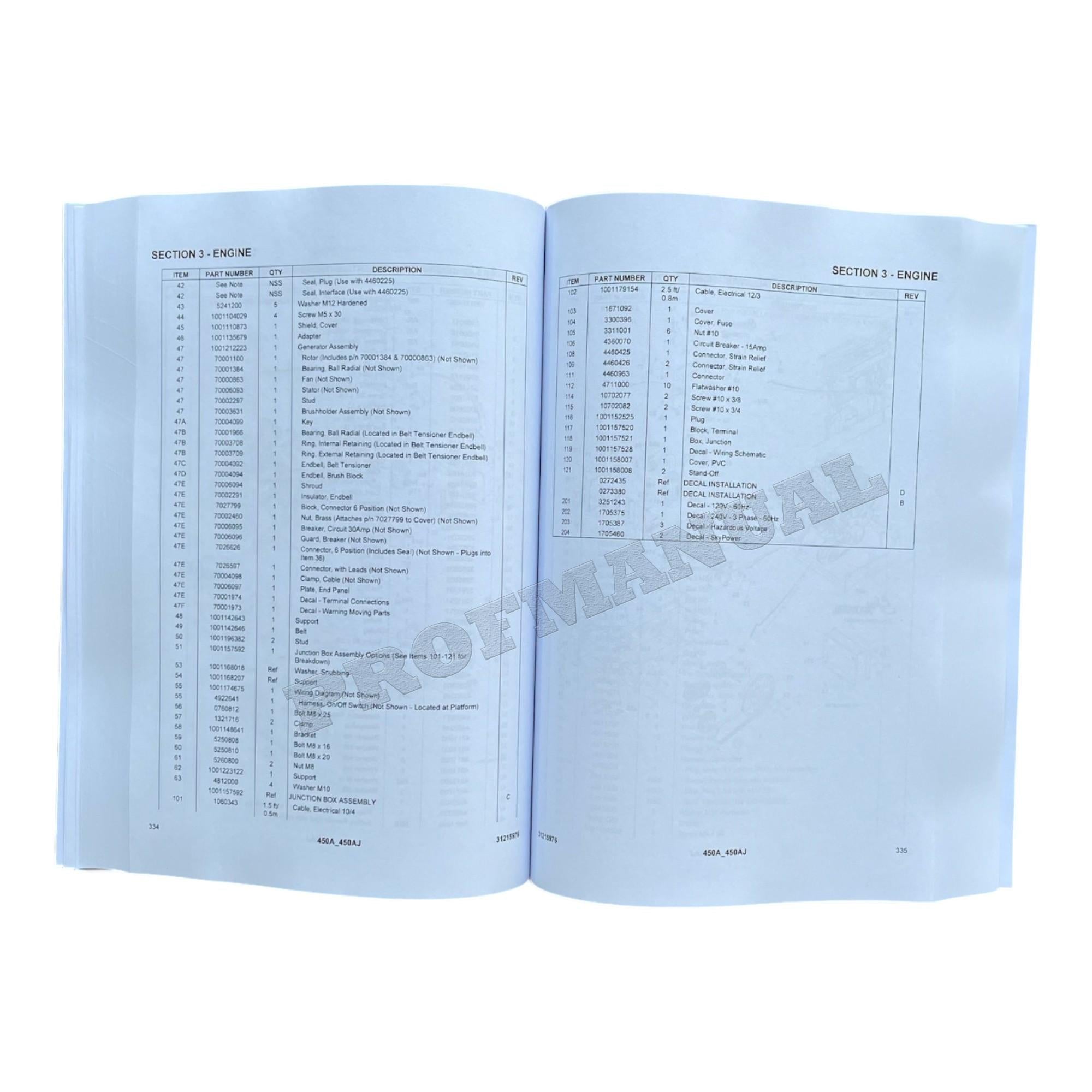JLG 450A 450AJ Boom Lift Parts Catalog Manual 31215976