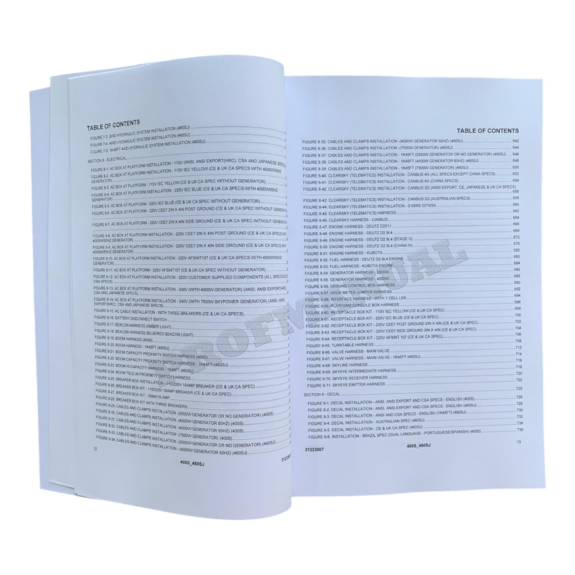 JLG 400S 460SJ Boom Lift Parts Catalog Hard Copy Manual