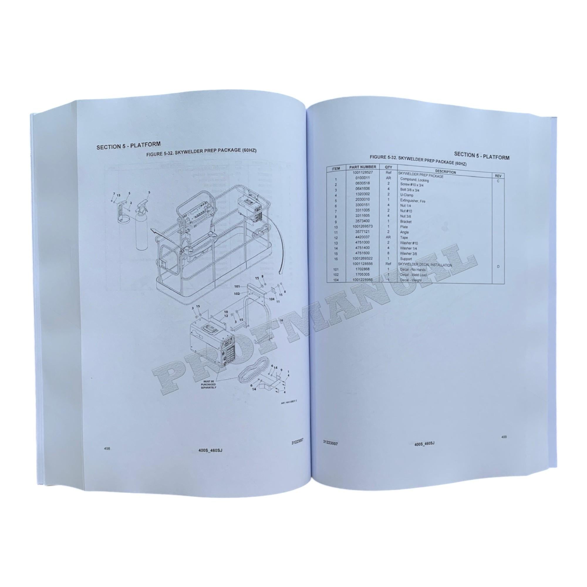 JLG 400S 460SJ Boom Lift Parts Catalog Hard Copy Manual