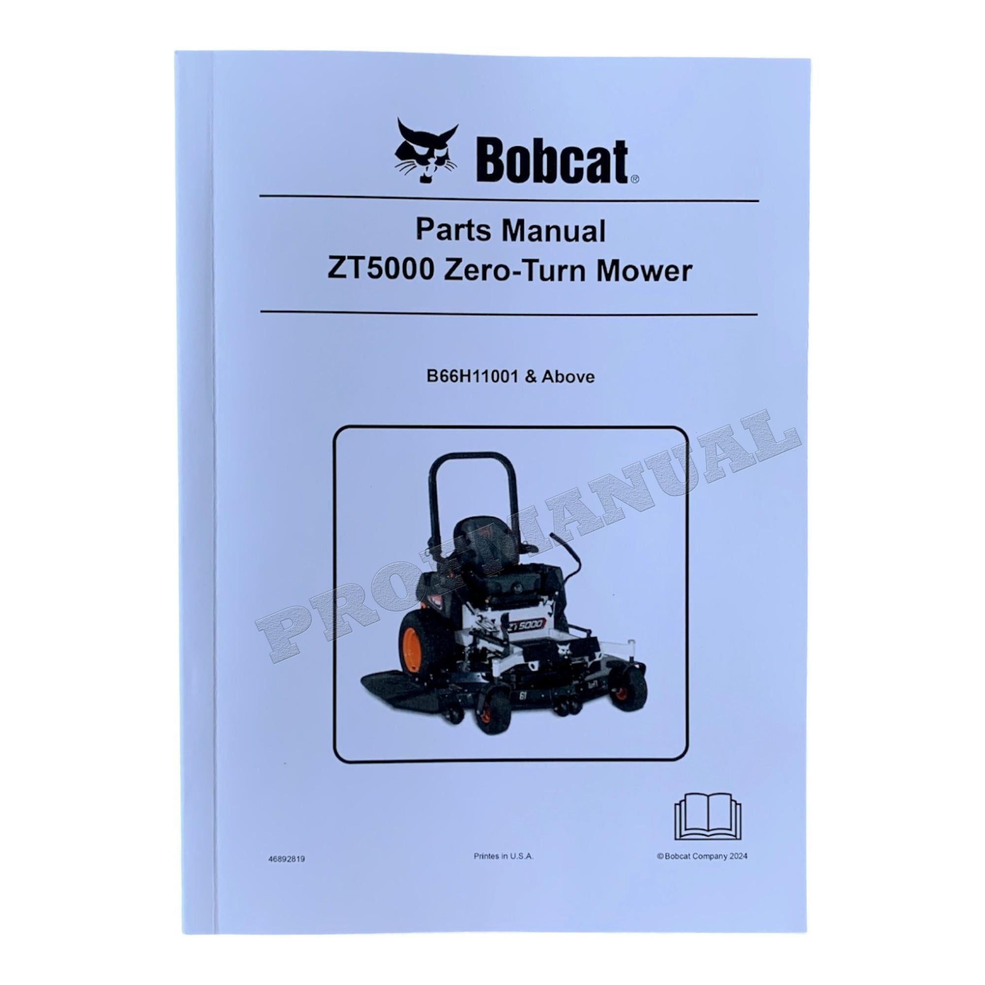 Bobcat ZT5000 Turf Mower Parts Catalog Manual B66H11001-