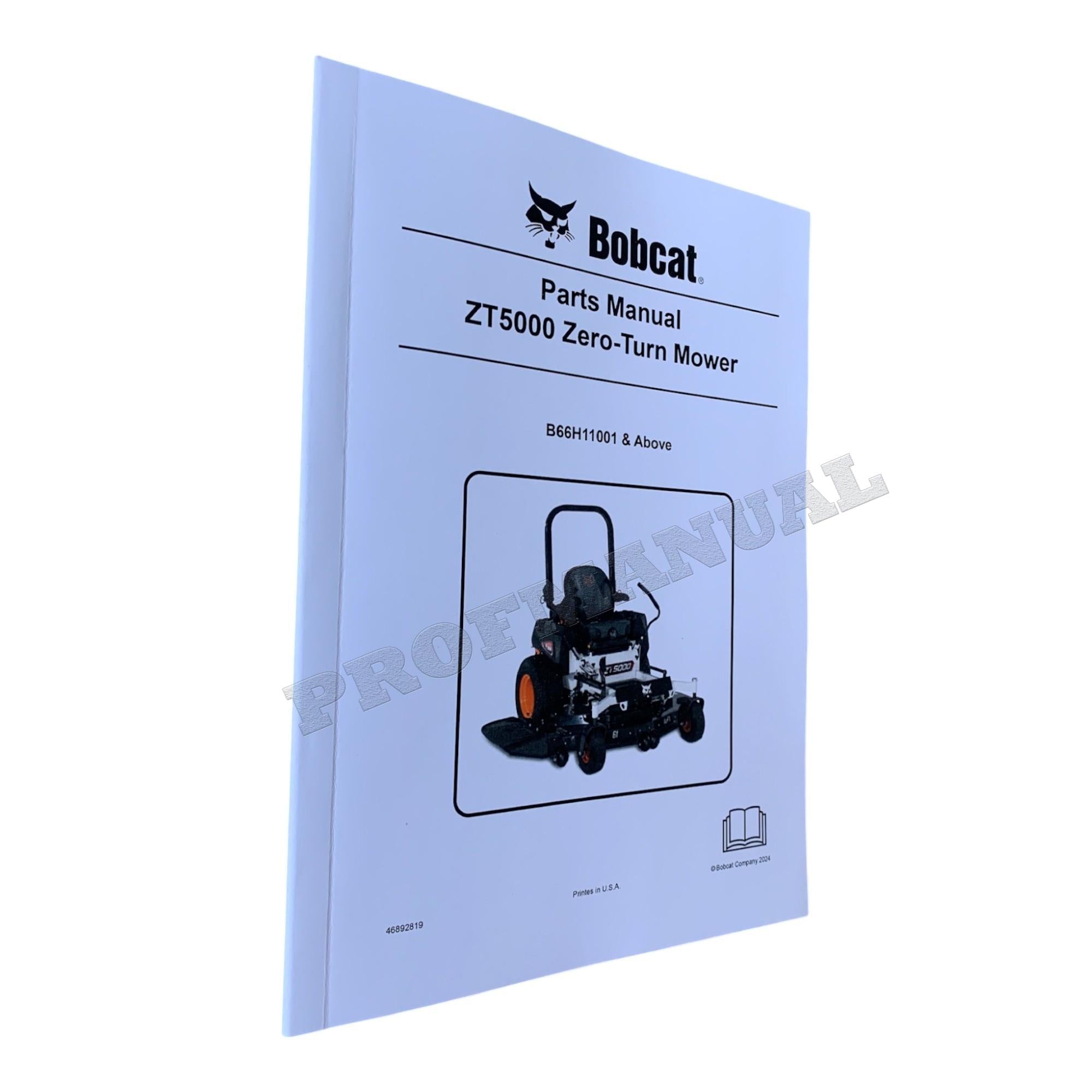 Bobcat ZT5000 Turf Mower Parts Catalog Manual B66H11001-