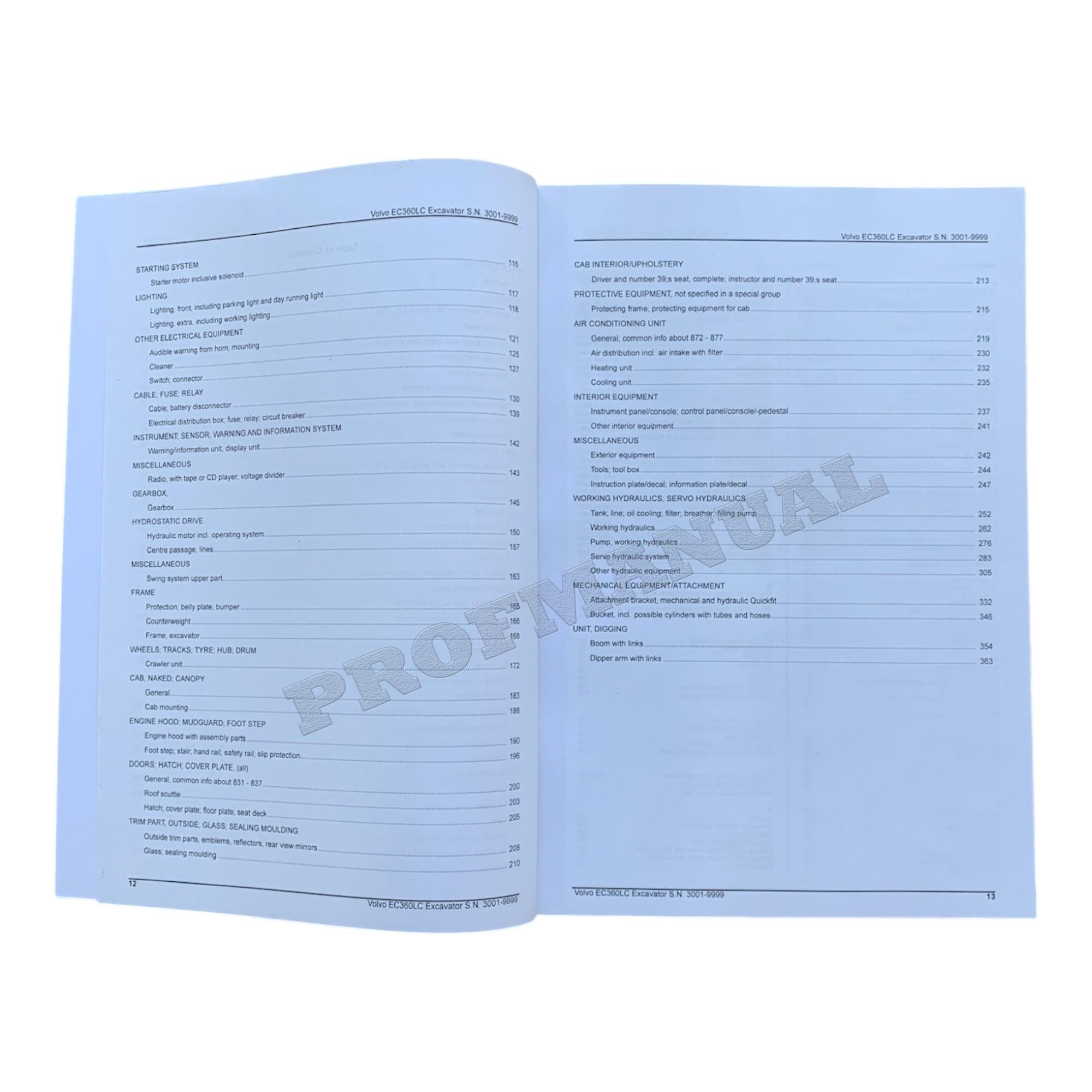 VOLVO EC360 LC EXCAVATOR Parts Catalog Hard Copy Manual
