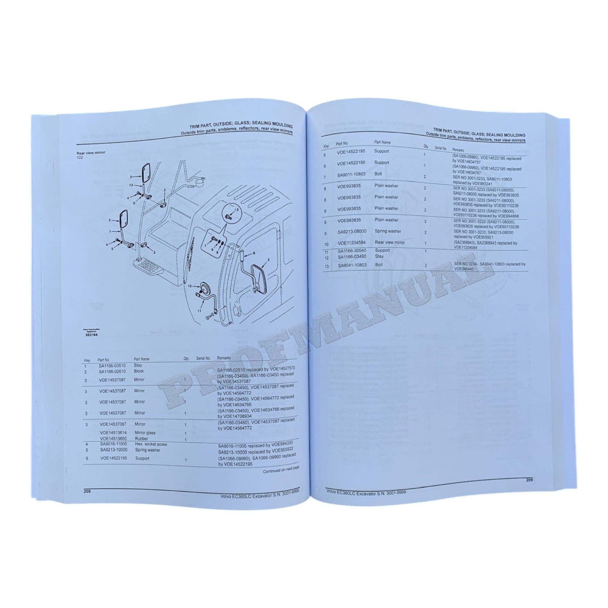 VOLVO EC360 LC EXCAVATOR Parts Catalog Hard Copy Manual