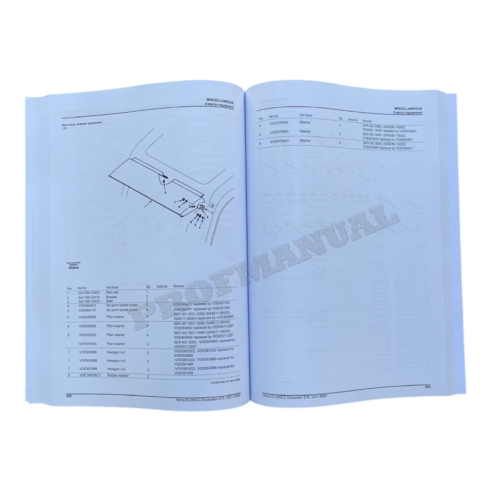 VOLVO EC360 LC EXCAVATOR Parts Catalog Hard Copy Manual