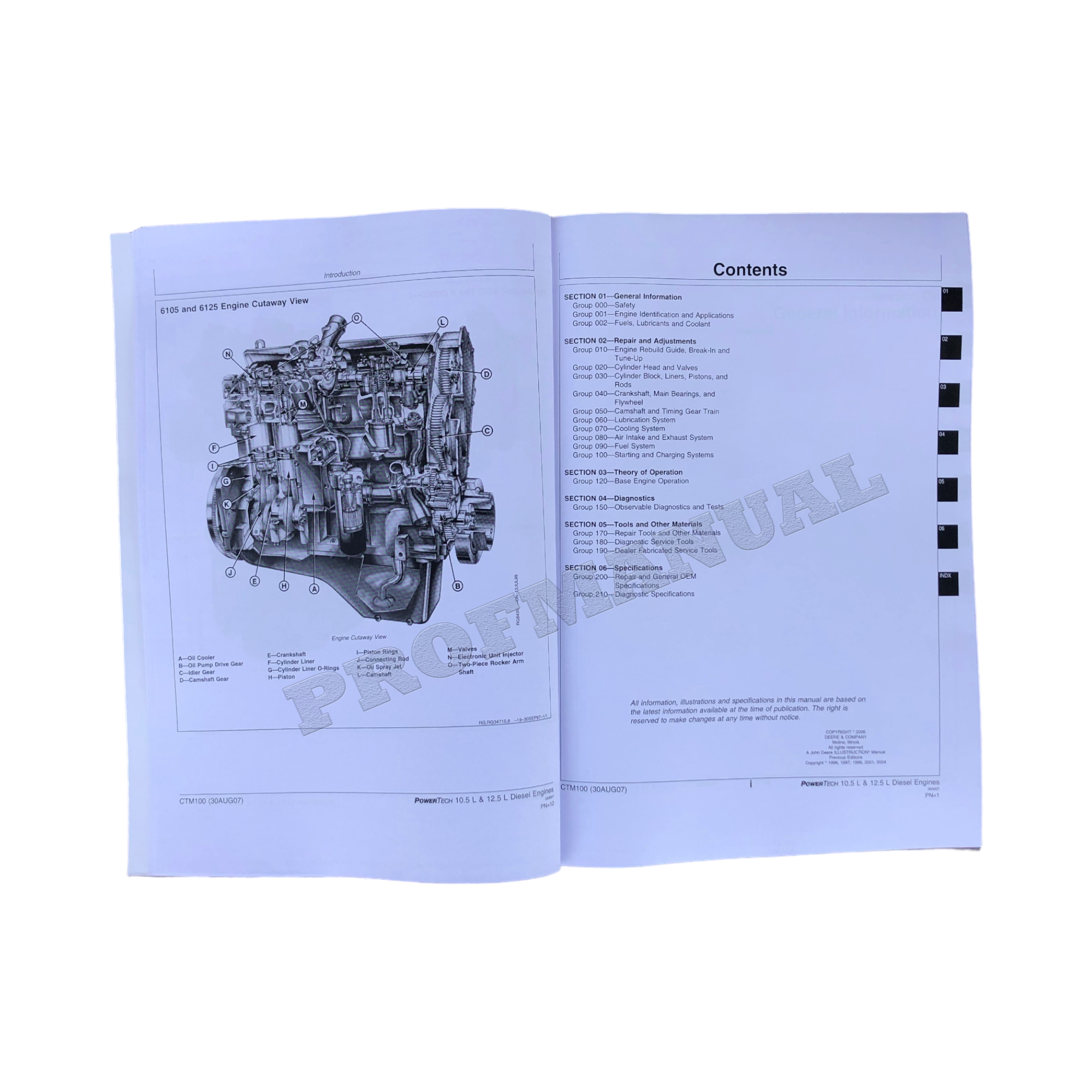 John Deere POWERTECH 6105 10.5 L 6125 12.5 L Engine REPAIR SERVICE MANUAL CTM100