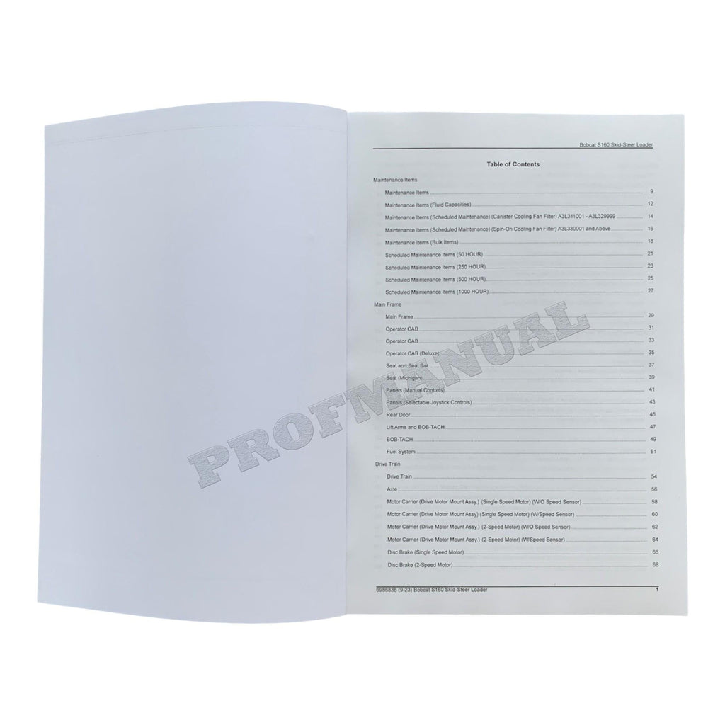 Bobcat S160 Skid Steer Loader Parts Catalog Manual A3L311001- A3L411001-