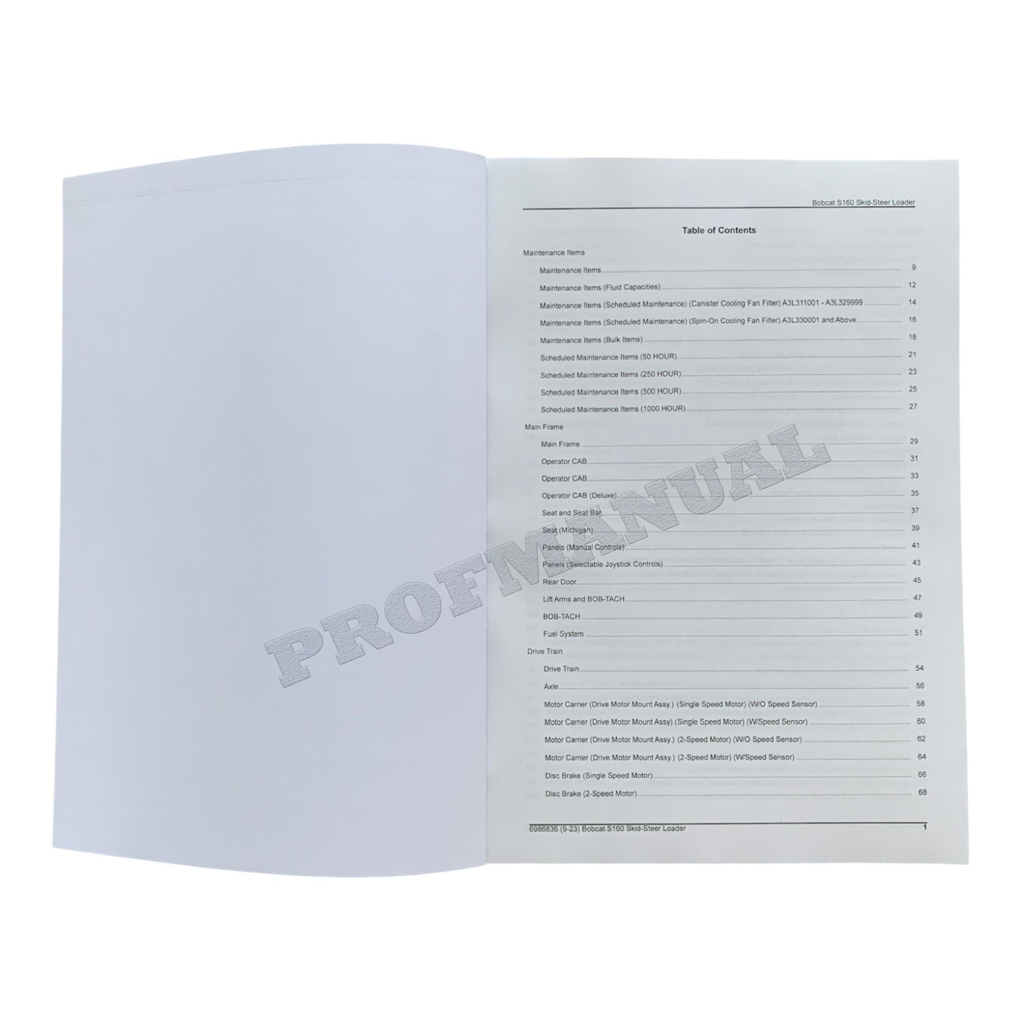 Bobcat S160 Skid Steer Loader Parts Catalog Manual A3L311001- A3L411001-