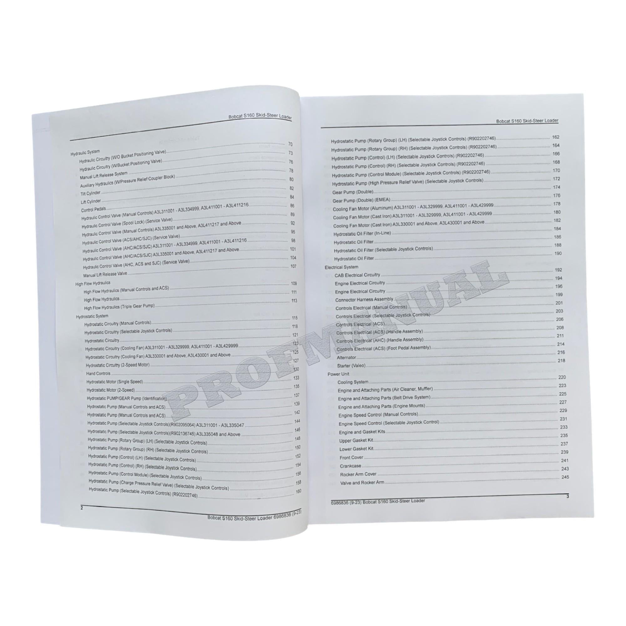 Bobcat S160 Skid Steer Loader Parts Catalog Manual A3L311001- A3L411001-