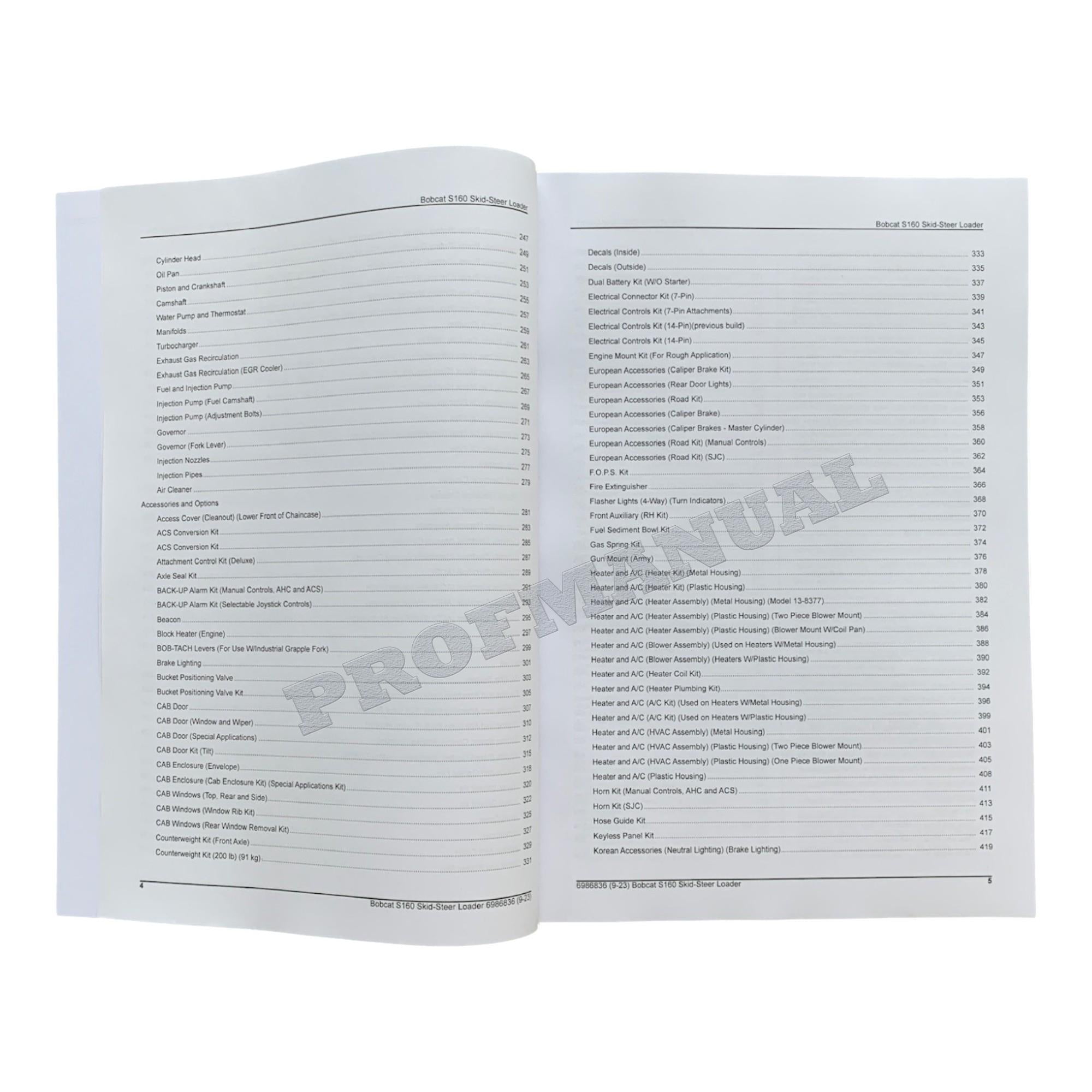 Bobcat S160 Skid Steer Loader Parts Catalog Manual A3L311001- A3L411001-