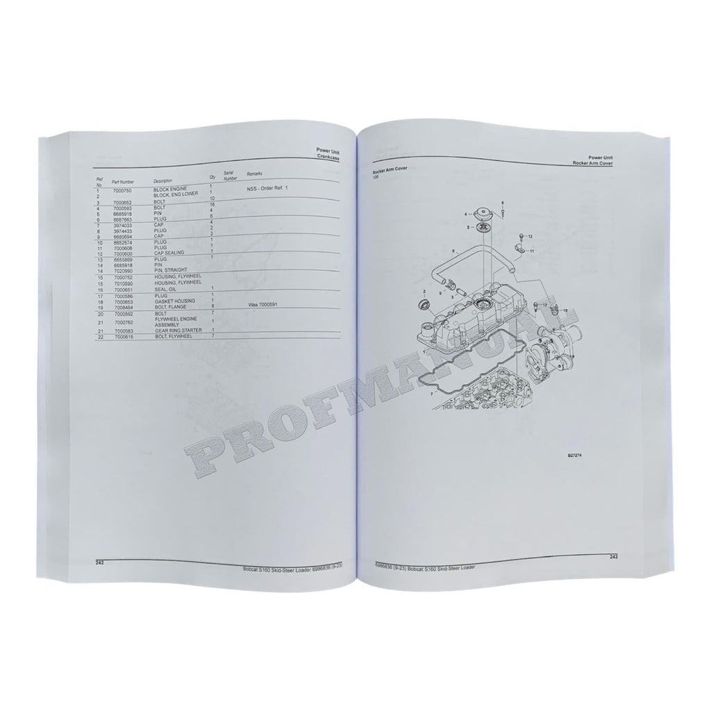 Bobcat S160 Skid Steer Loader Parts Catalog Manual A3L311001- A3L411001-
