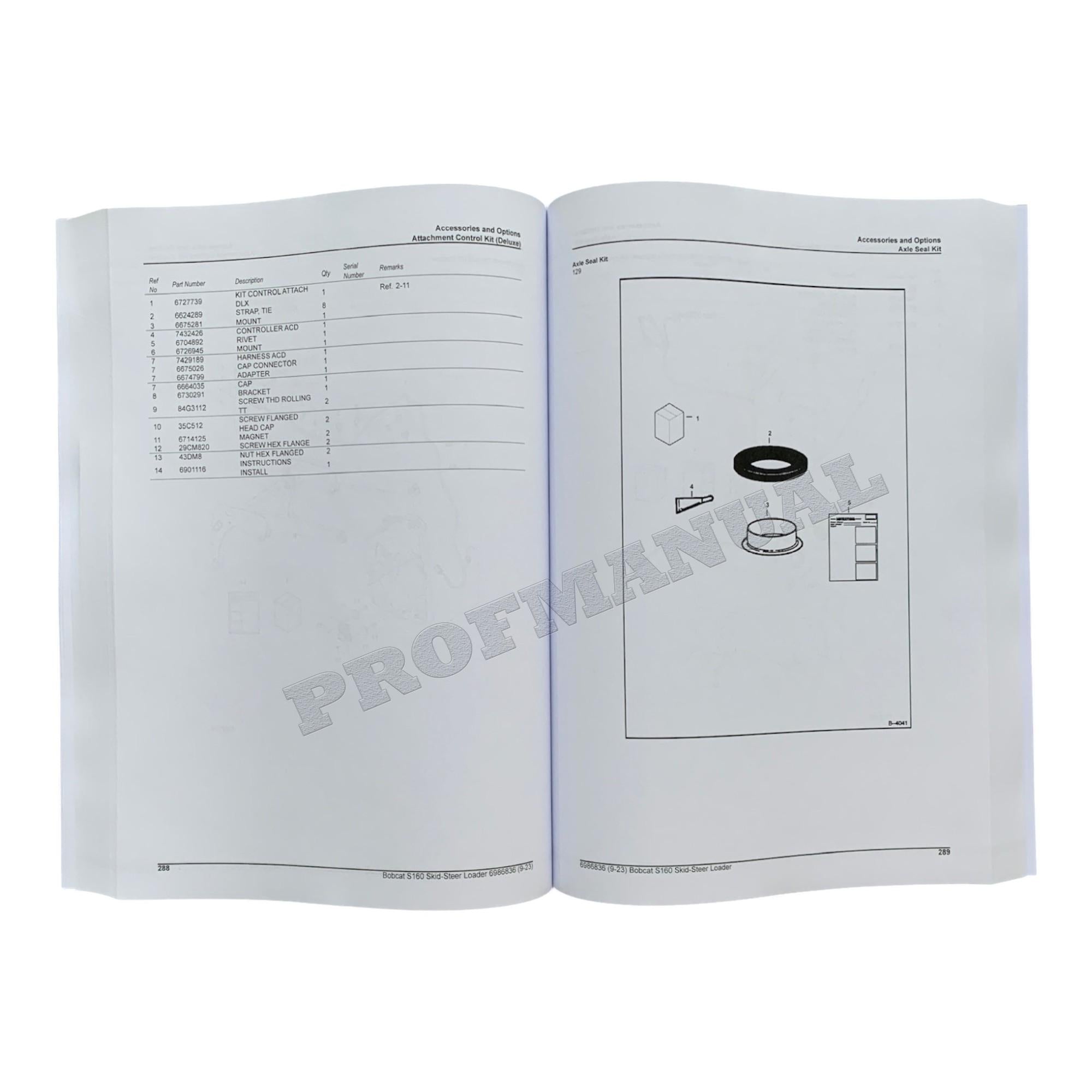 Bobcat S160 Skid Steer Loader Parts Catalog Manual A3L311001- A3L411001-