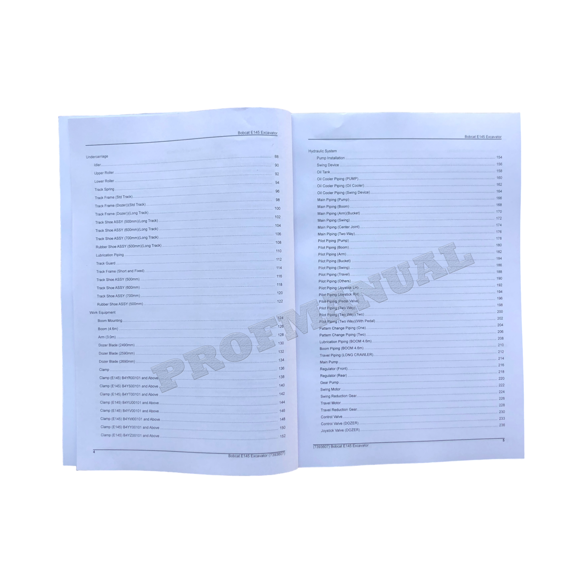 Bobcat E145 Excavator Parts Catalog Manual B4WU11001-