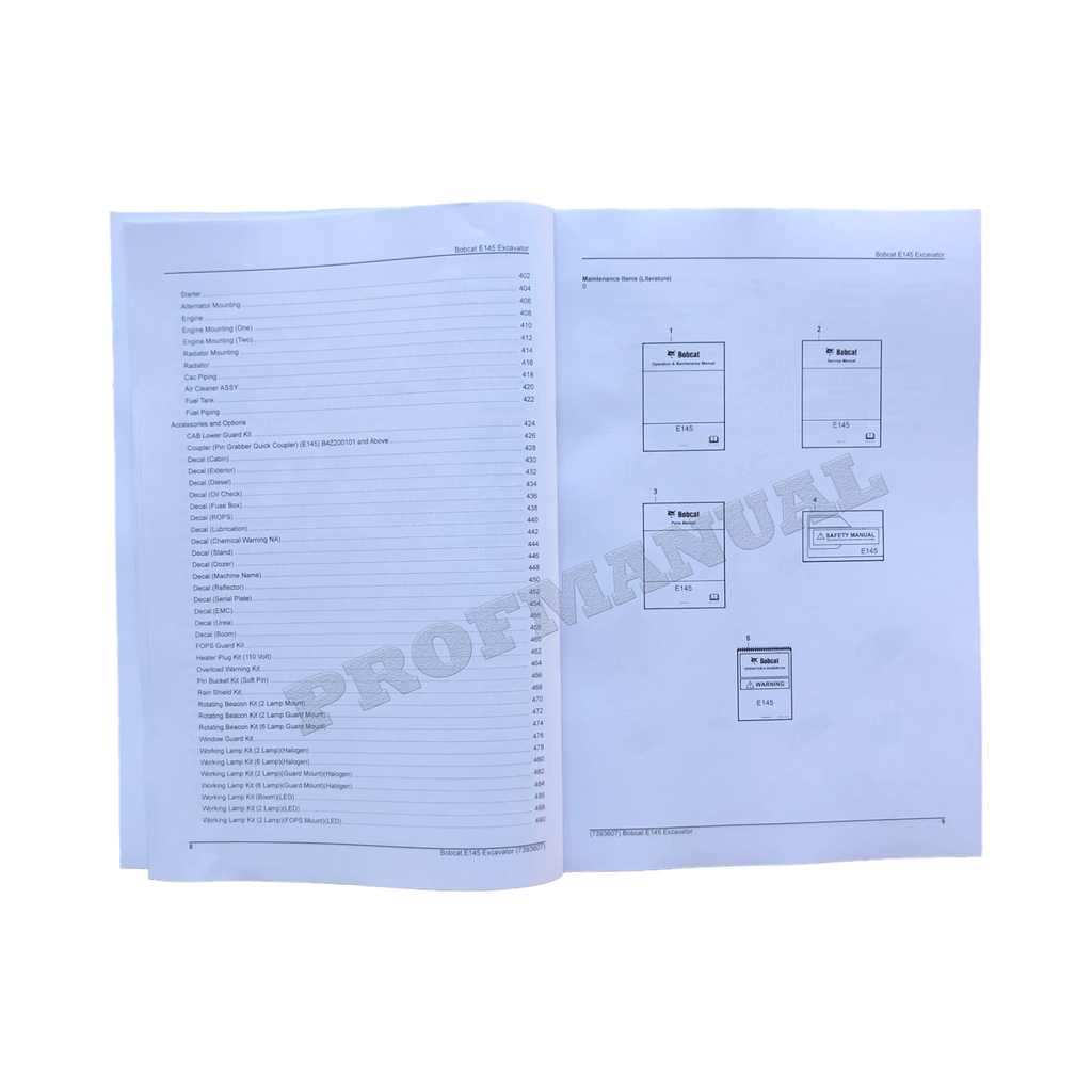 Bobcat E145 Excavator Parts Catalog Manual B4WU11001-
