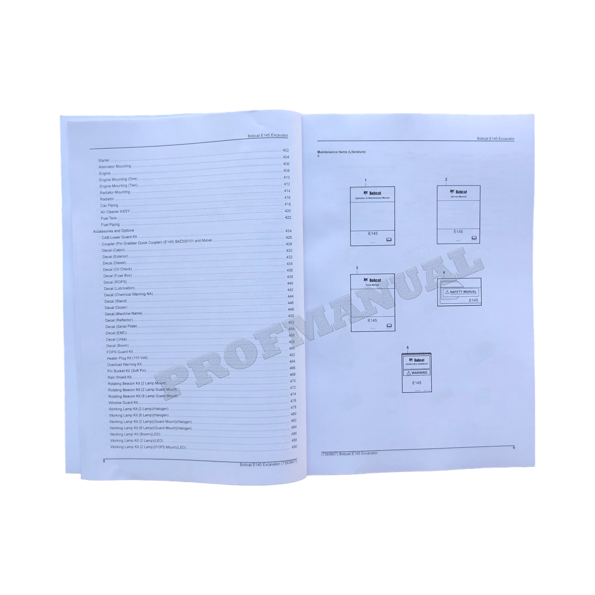 Bobcat E145 Excavator Parts Catalog Manual B4WU11001-