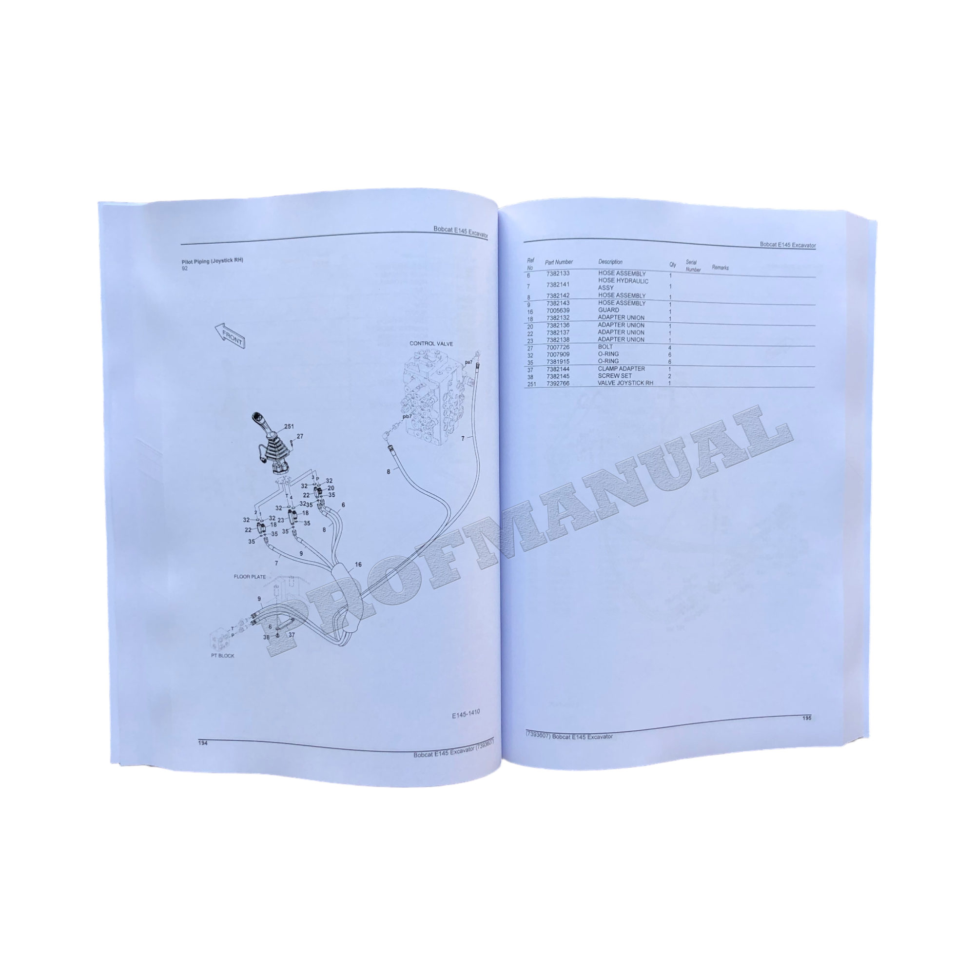 Bobcat E145 Excavator Parts Catalog Manual B4WU11001-