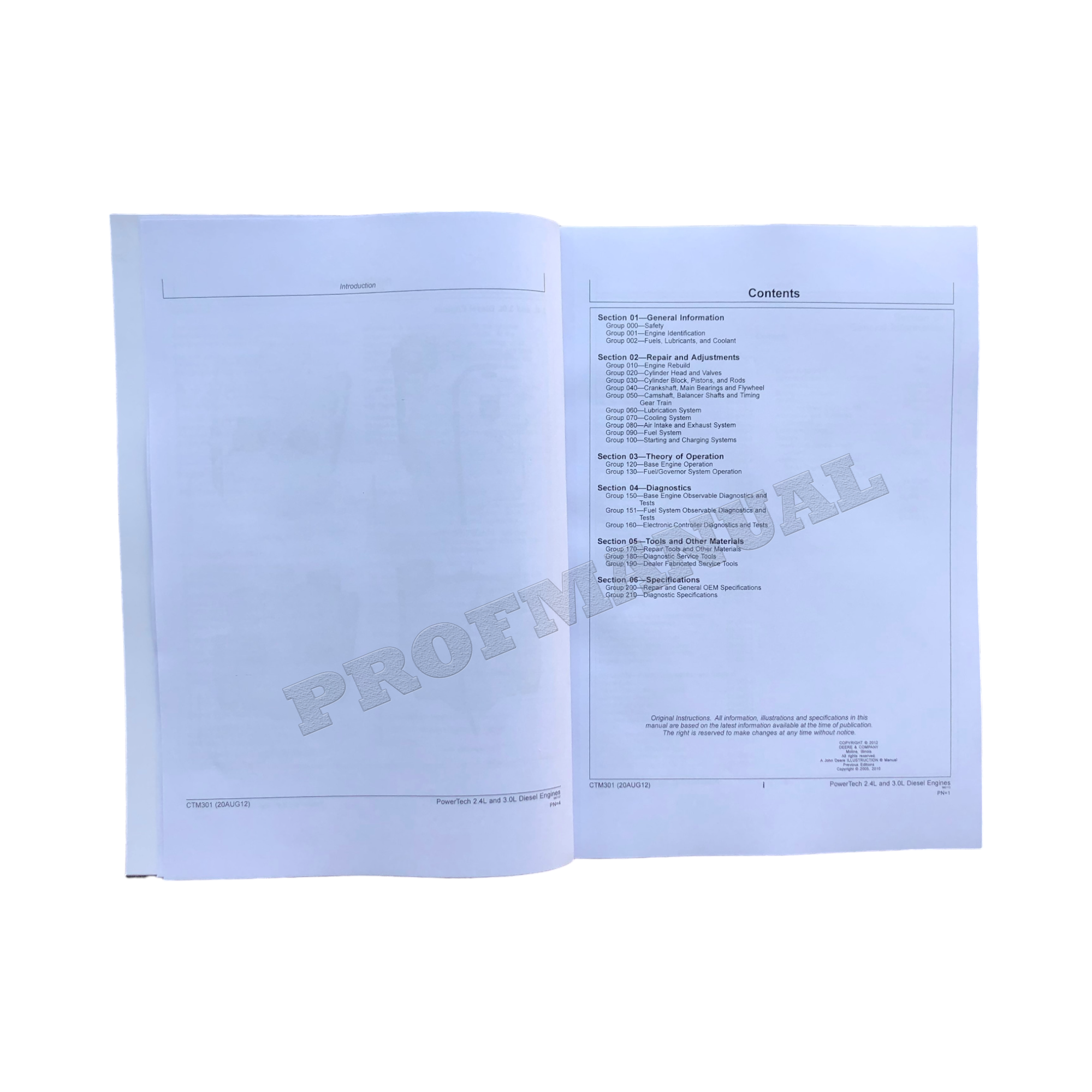 John Deere 2.4L 3.0L Engine REPAIR SERVICE TECHNICAL MANUAL CTM301