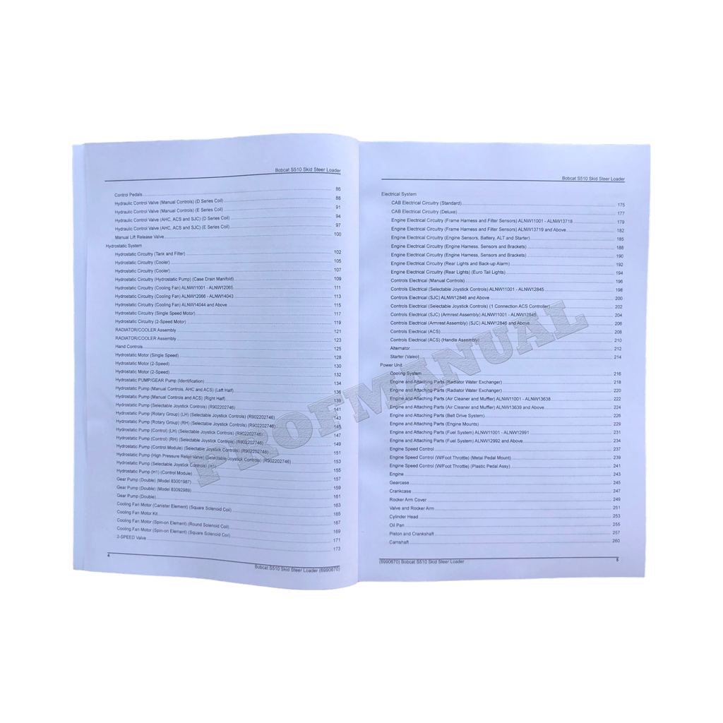 Bobcat S510 Skid Steer Loader Parts Catalog Manual ALNW11001-