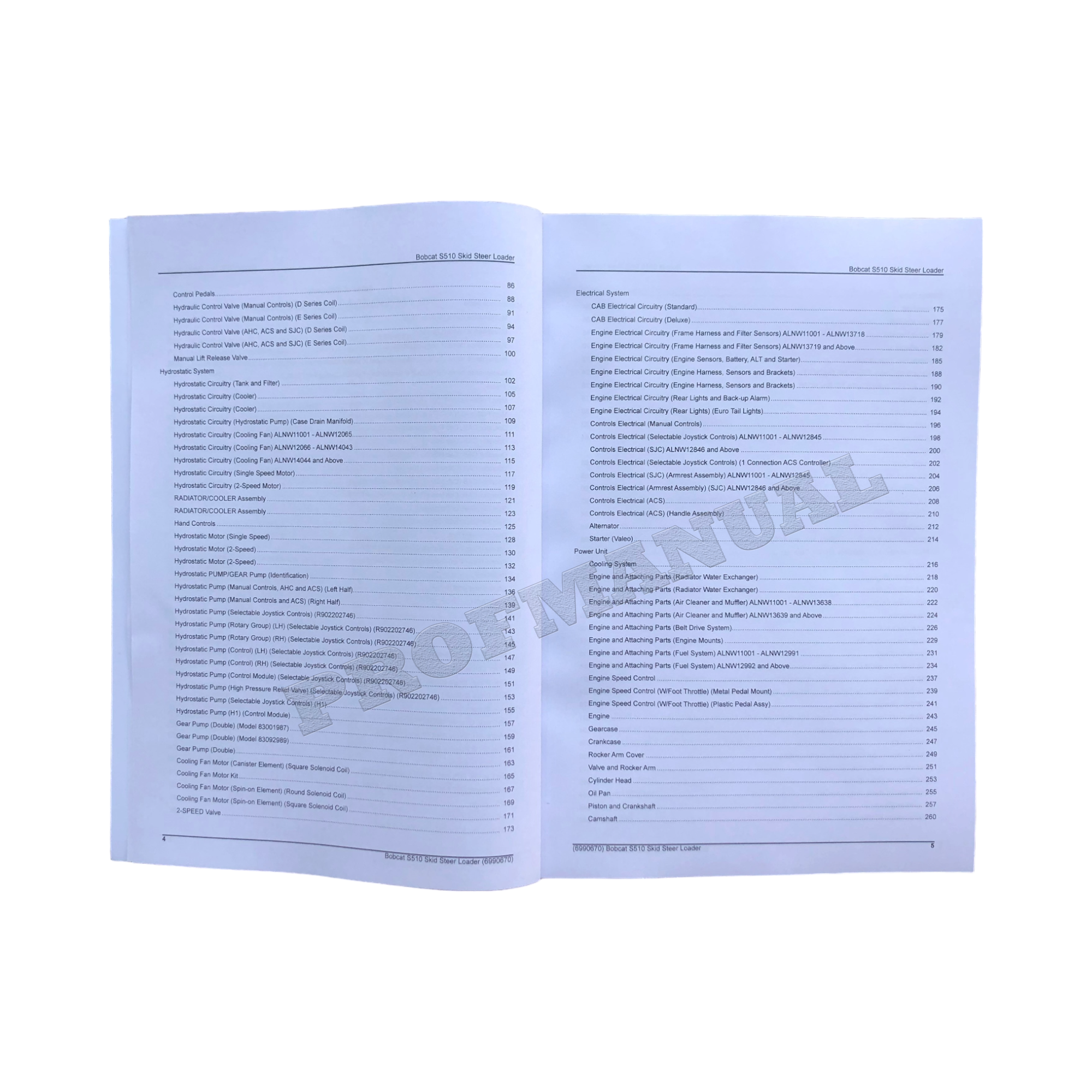 Bobcat S510 Skid Steer Loader Parts Catalog Manual ALNW11001-