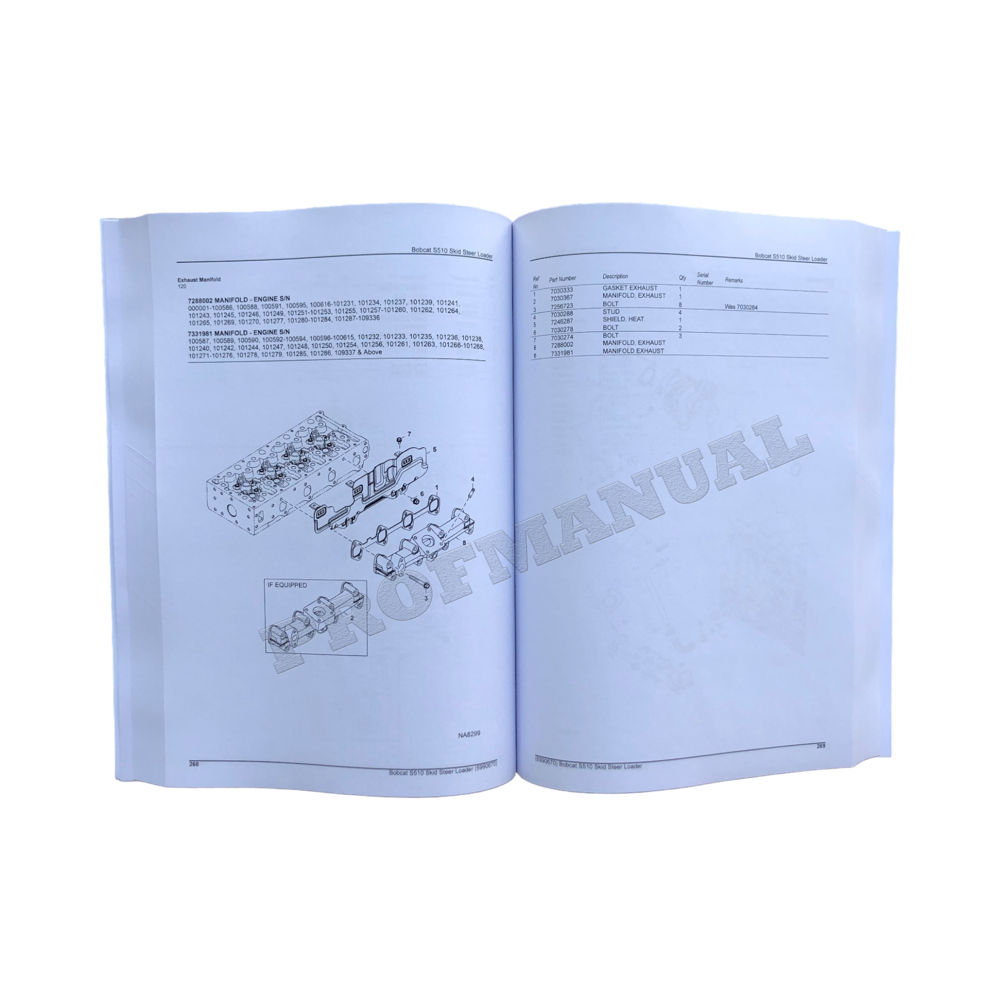 Bobcat S510 Skid Steer Loader Parts Catalog Manual ALNW11001-