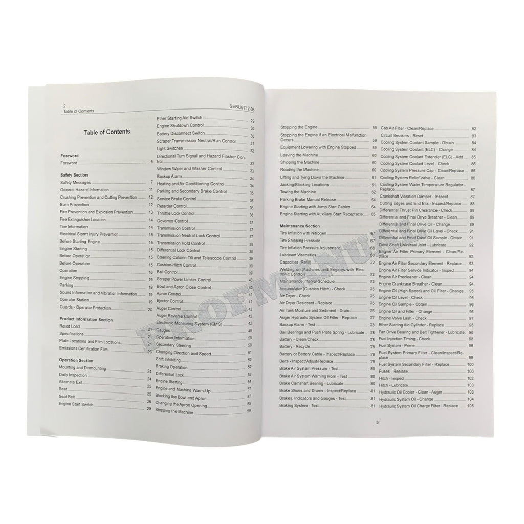 Manual de mantenimiento del operador de mototraílla Caterpillar 627F