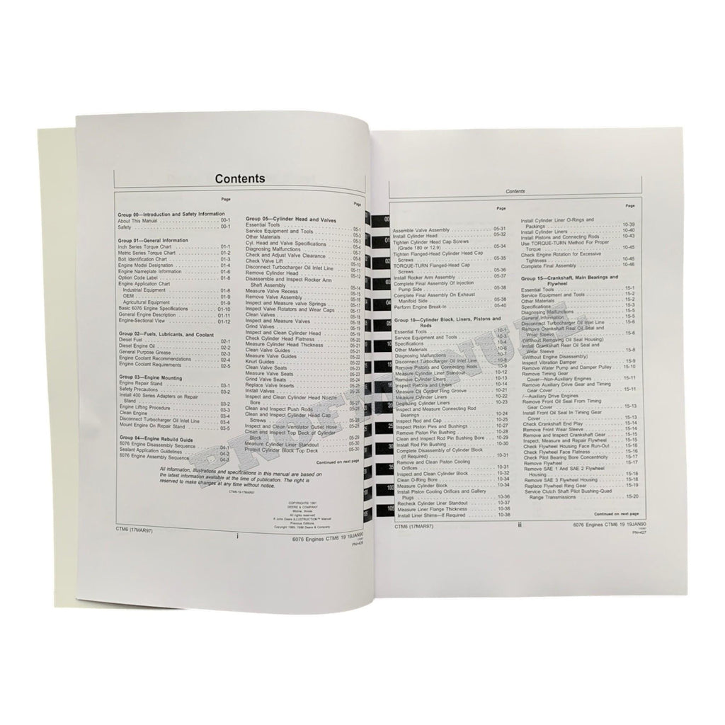 John Deere 6076 Engine REPAIR SERVICE TECHNICAL MANUAL CTM6