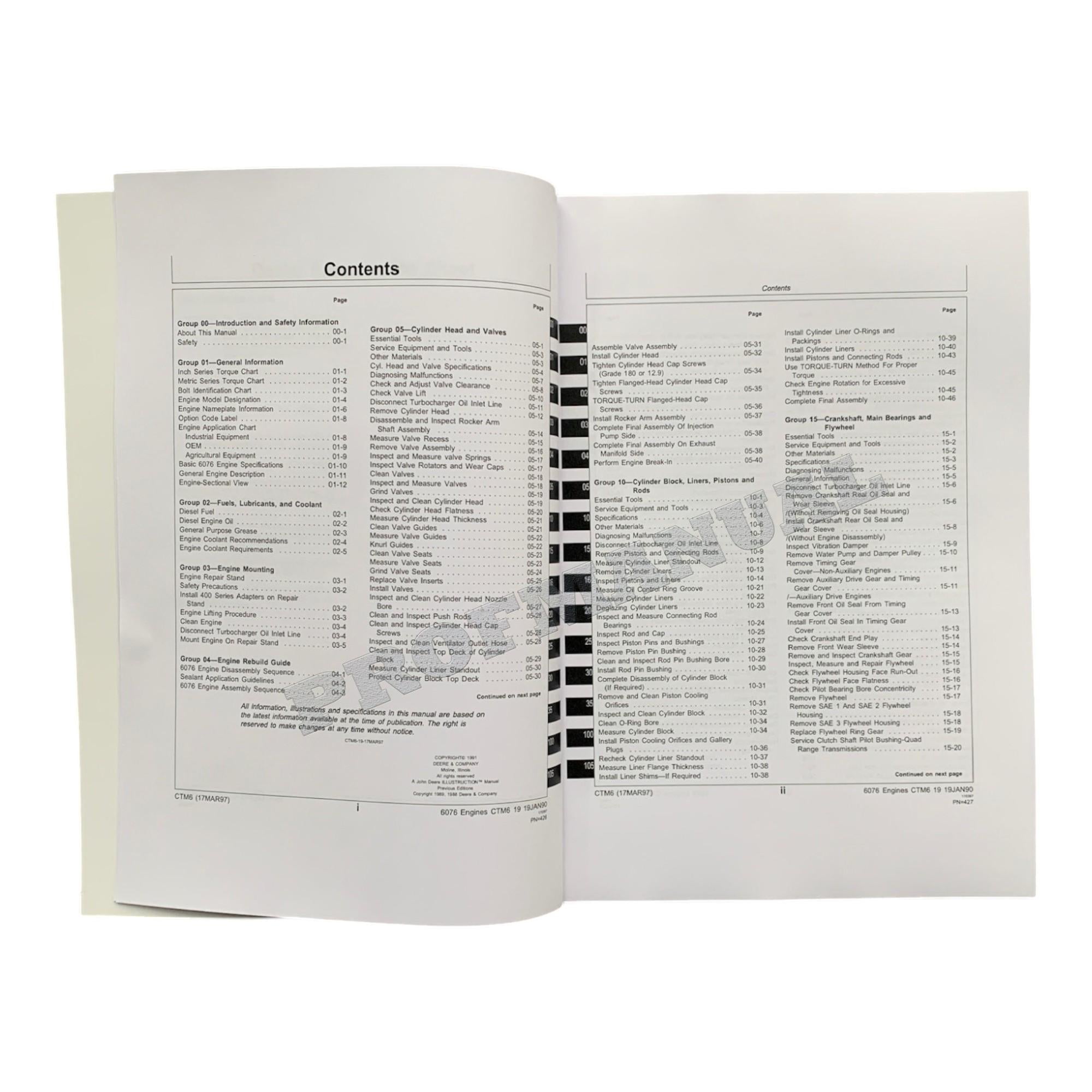 John Deere 6076 Engine REPAIR SERVICE TECHNICAL MANUAL CTM6