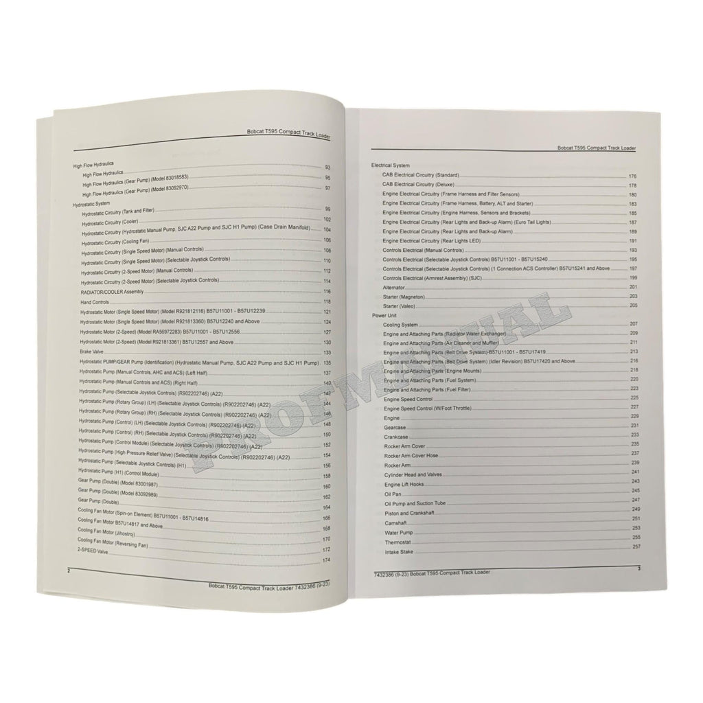 Bobcat T595 Compact Track Loader Parts Catalog Manual B57U11001-