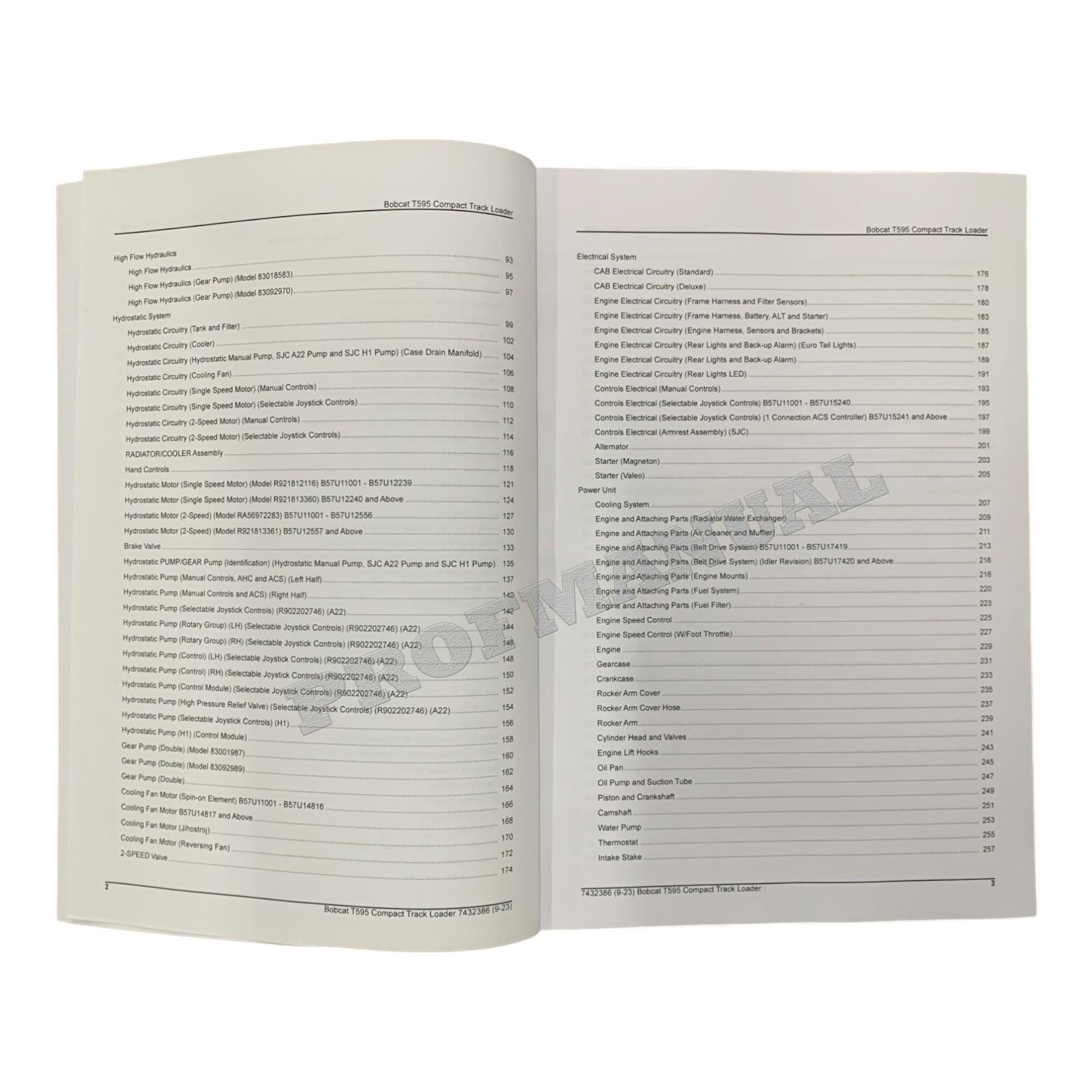 Bobcat T595 Compact Track Loader Parts Catalog Manual B57U11001-