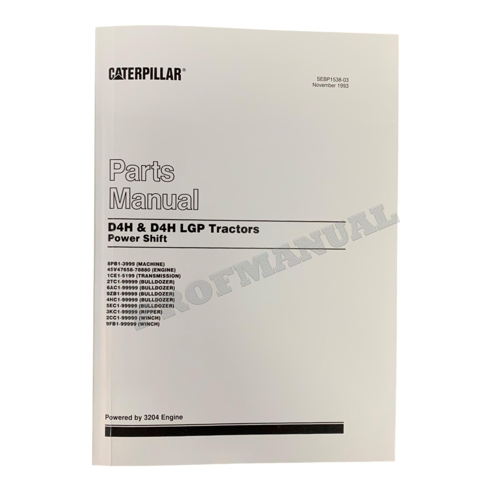 Caterpillar Cat D4H D4H LGP Tractor Power Shift Parts Catalog Manual SEBP1538