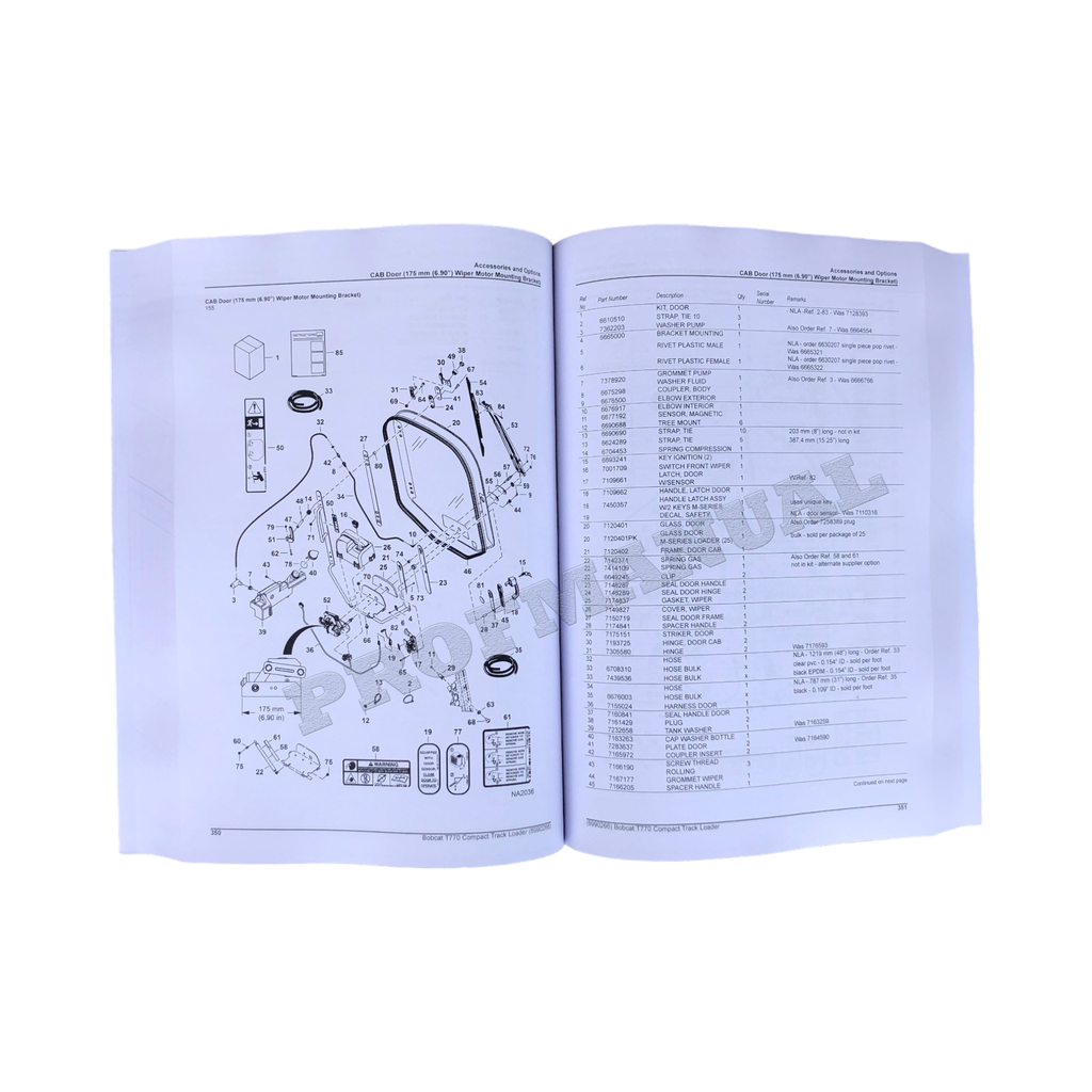 Bobcat T770 Compact Track Loader Parts Catalog Manual AN8T11001- ATF711001-