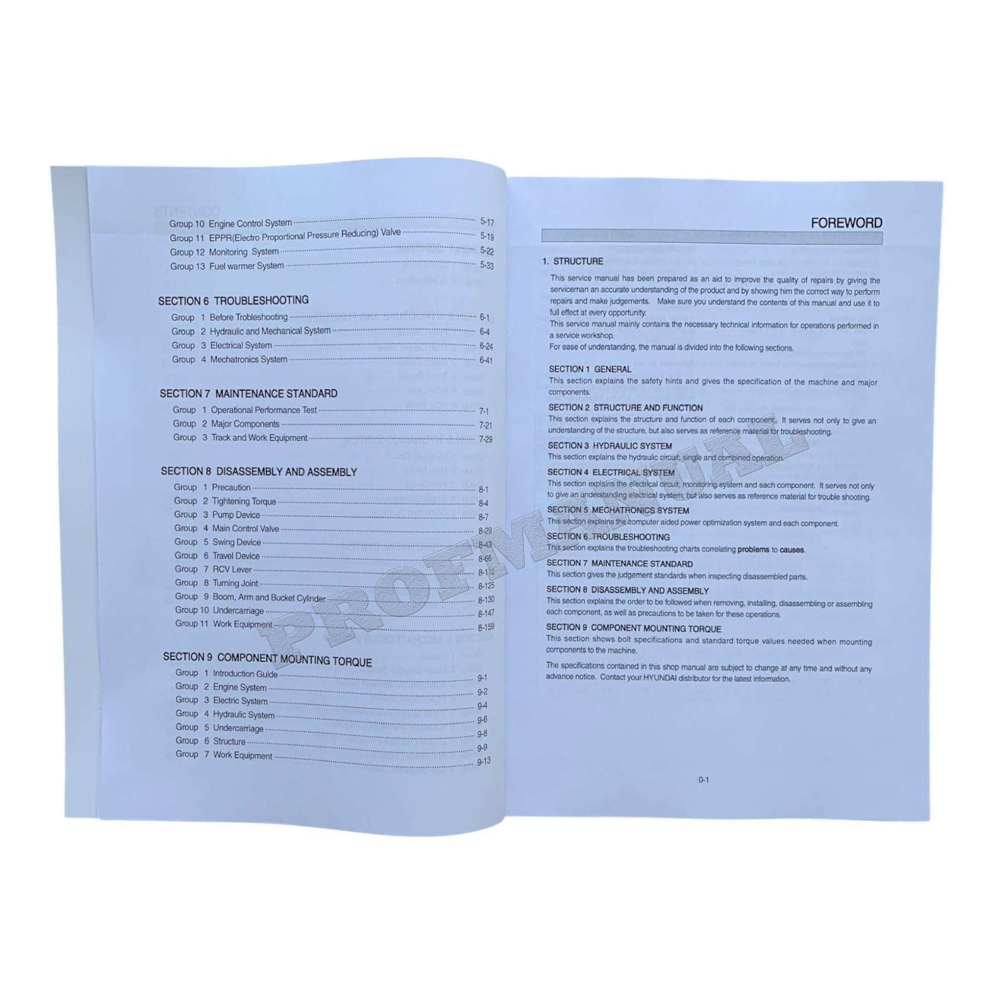 Hyundai R160LC-7A CRAWLER EXCAVATOR Hardcover Repair Service Manual
