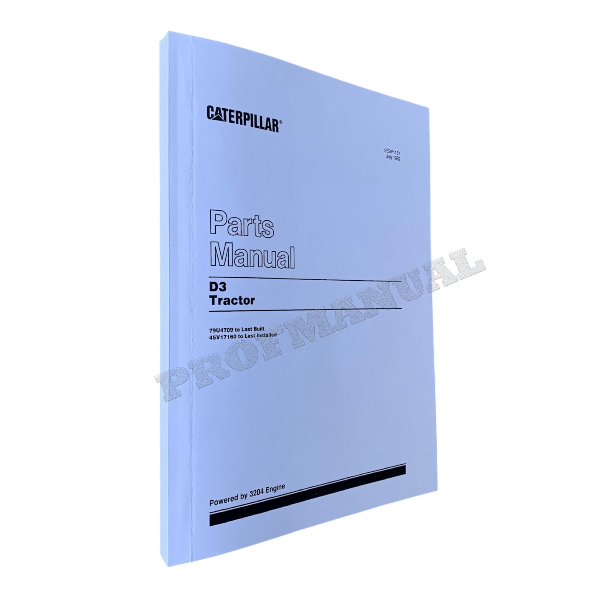 Caterpillar Cat D3 Tractor Parts Catalog Manual SEBP1187