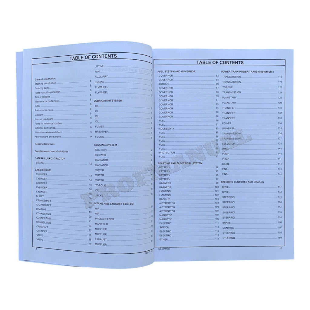 Caterpillar Cat D3 Tractor Parts Catalog Manual SEBP1187