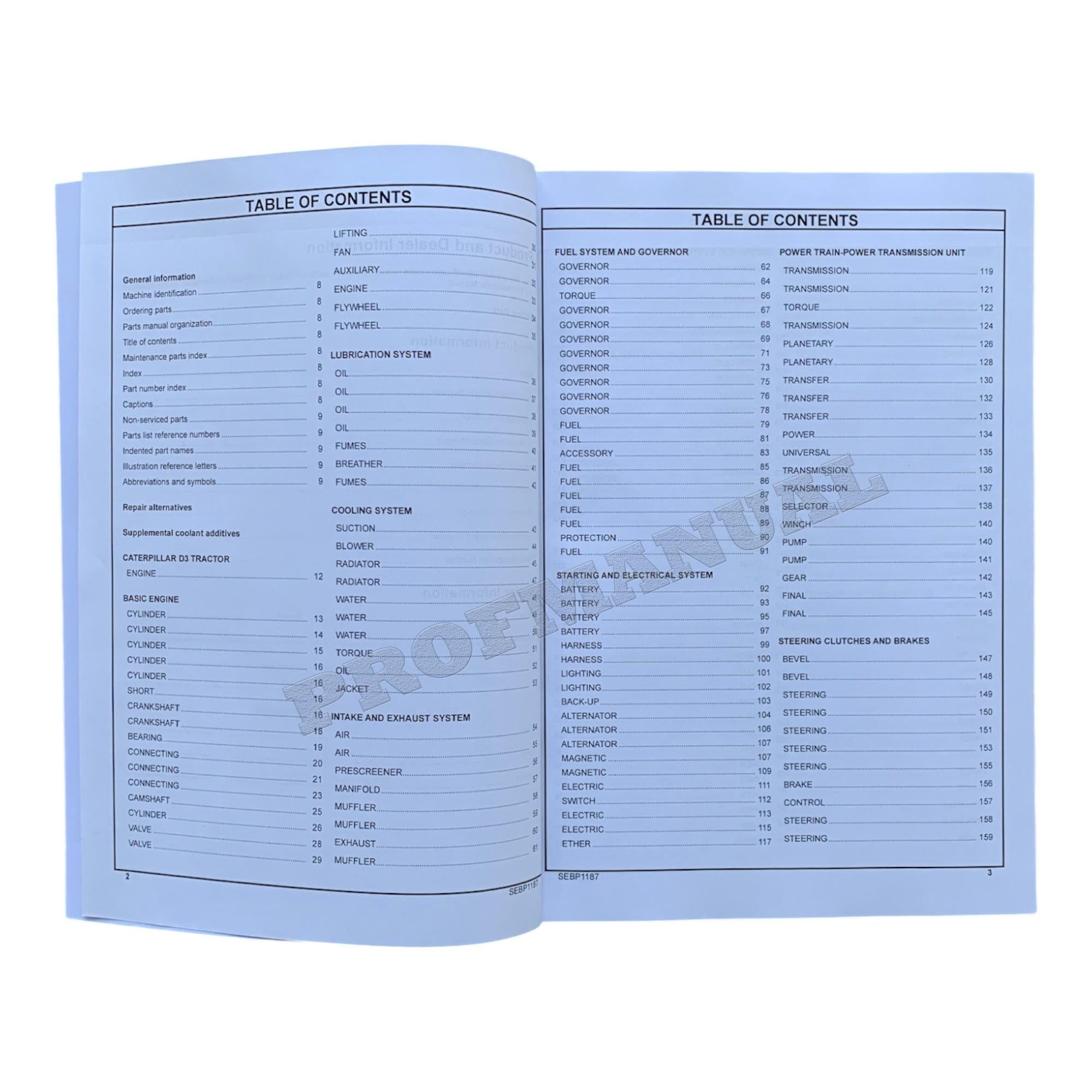 Caterpillar Cat D3 Tractor Parts Catalog Manual SEBP1187