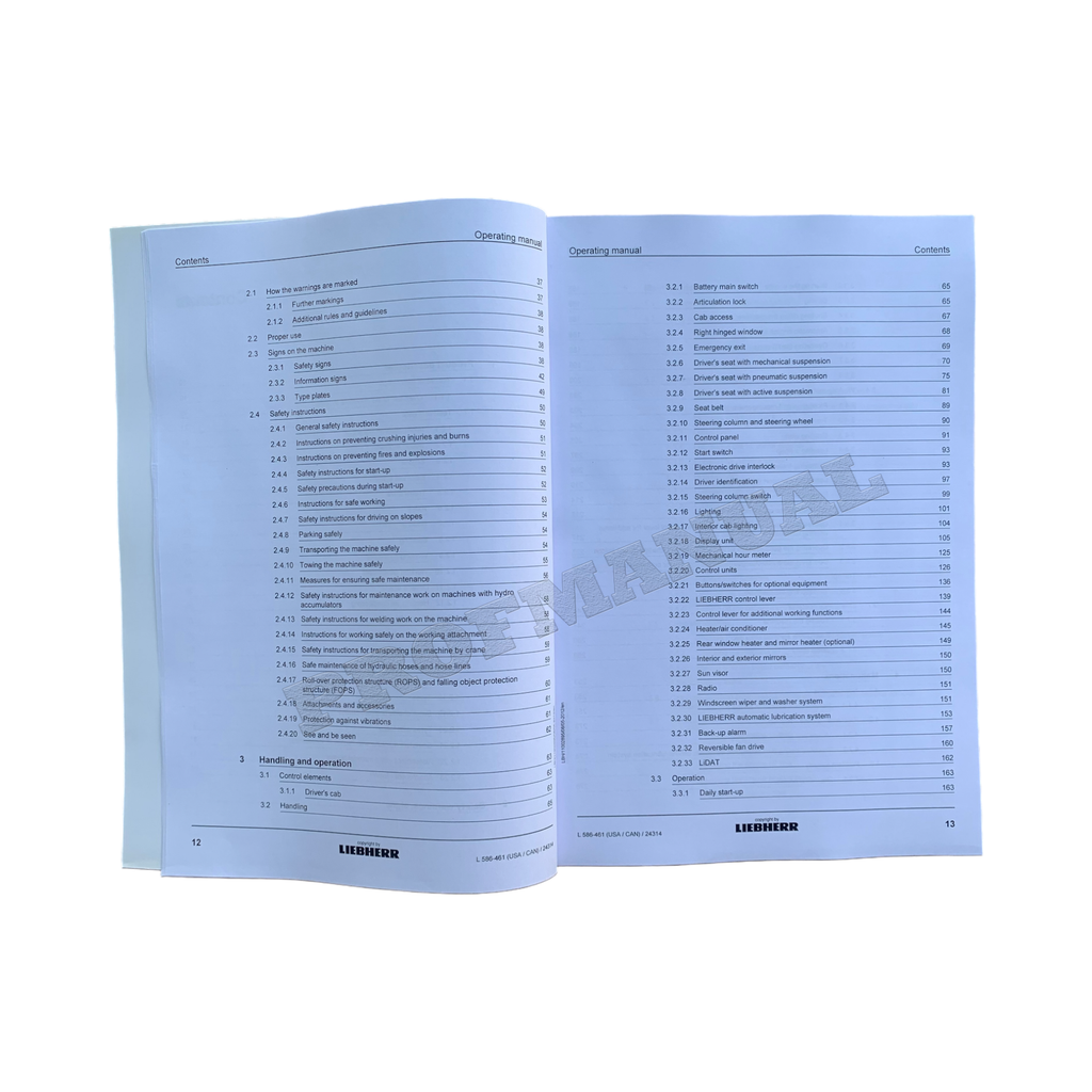 Liebherr L586-461 USA CAN Wheel Loader Operators User Maintenance manual