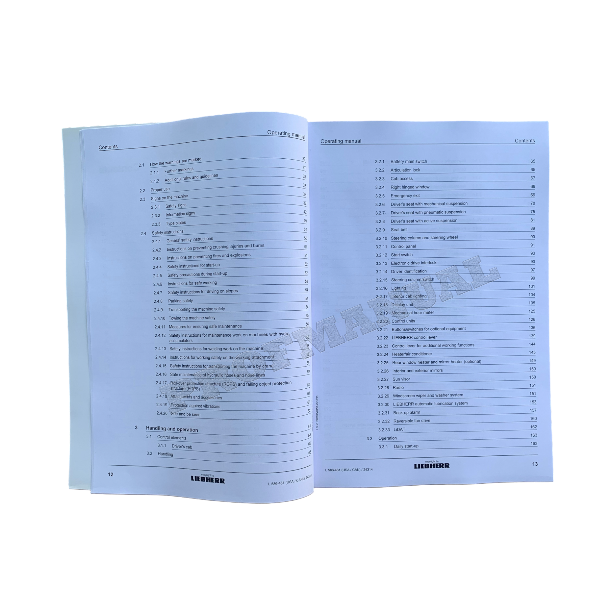 Liebherr L586-461 USA CAN Wheel Loader Operators User Maintenance manual