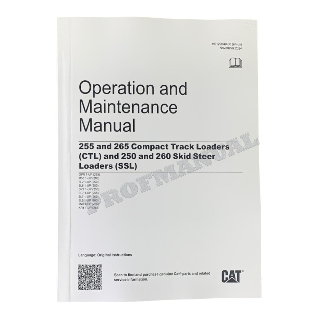 Caterpillar Cat 255 265 Compact Track Loader CTL OPERATORS MAINTENANCE MANUAL