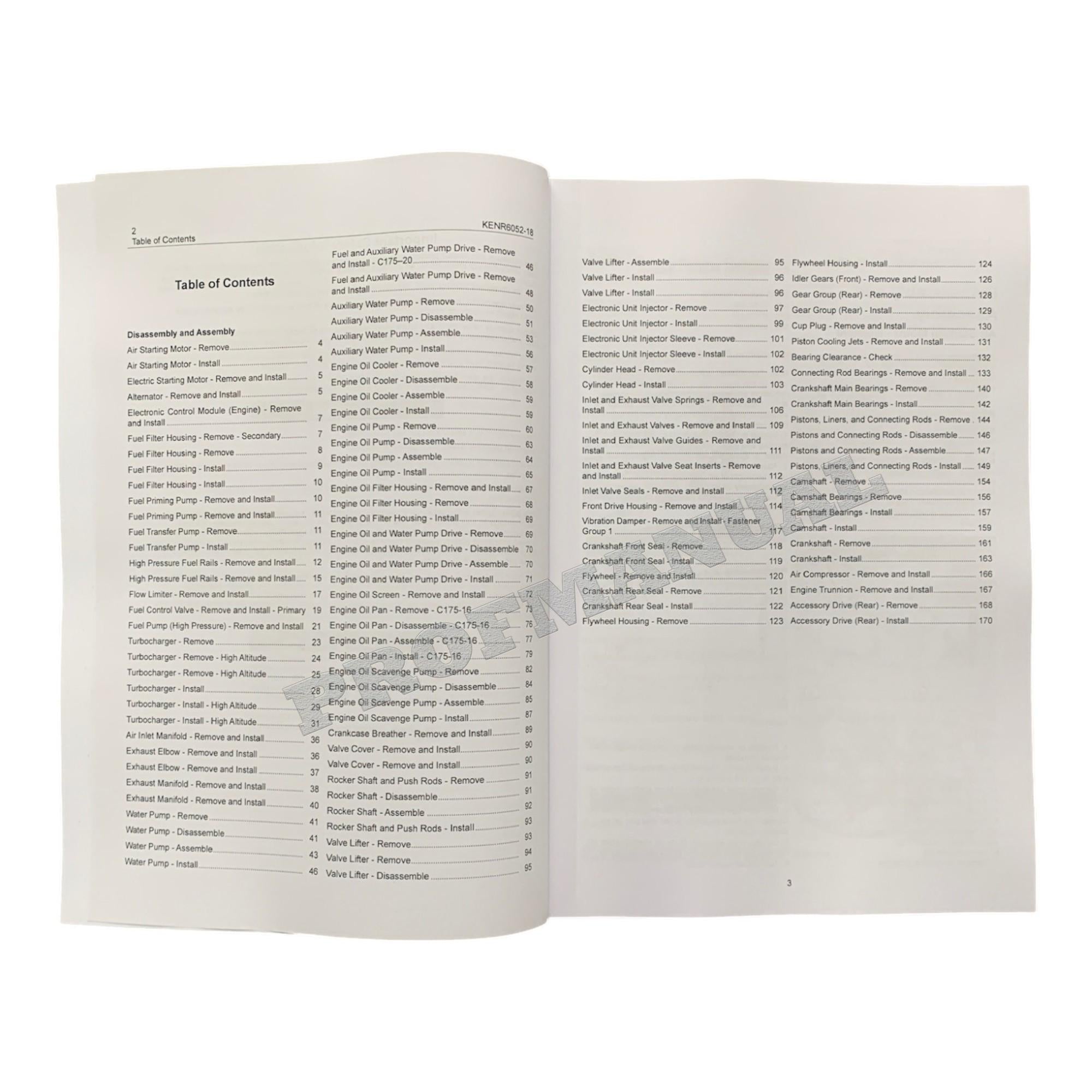 Caterpillar C175-16 C175-20 Engine Truck Disassem Assem Test Adjust Full Service Manual